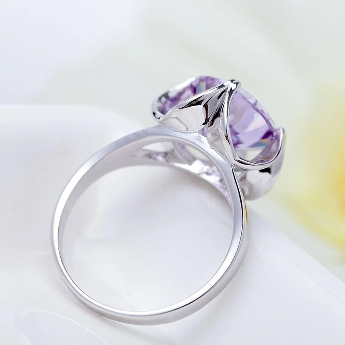 Anillos de boda simples para mujer, oro amarillo de 14 quilates con amatista, anillos de oro redondos solitarios para mujer, talla 4-11