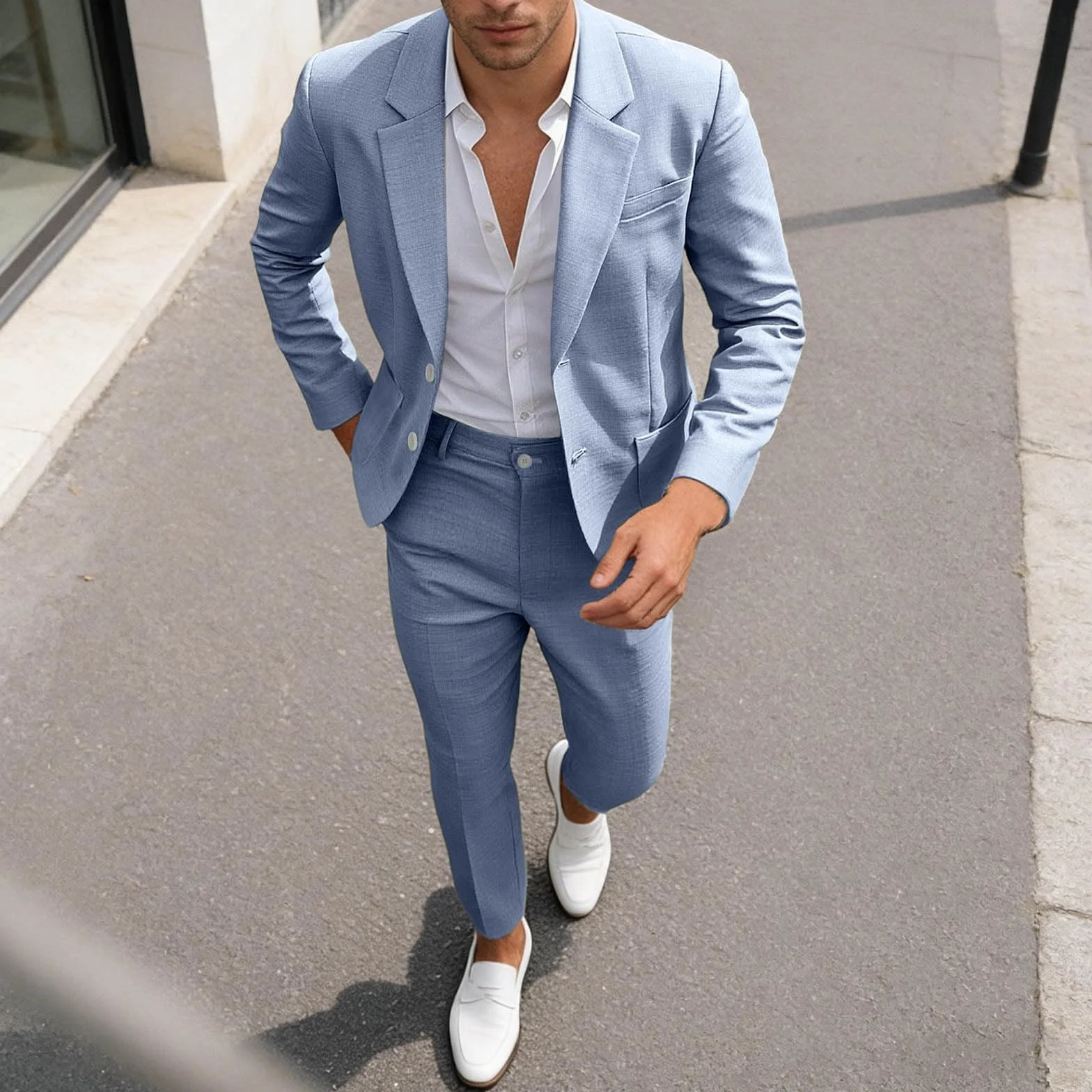 Conjunto de Traje para Hombre, Esmoquin Casual, 2 Piezas, Ajuste Regular, Chaqueta de Lino y Pantalones, graduación, Boda, Cena