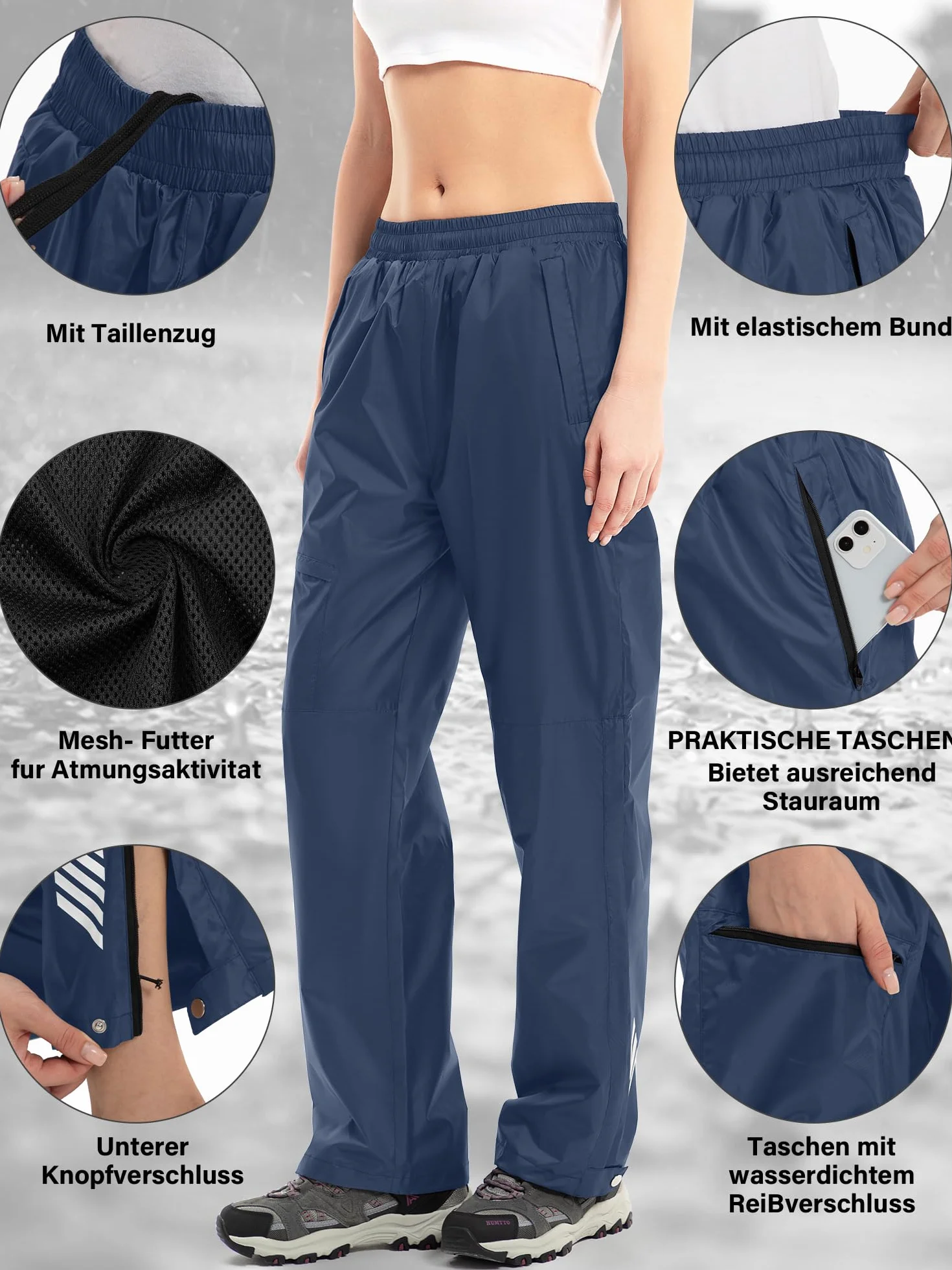 Pantalones de lluvia para mujer, impermeables, transpirables, ligeros, para bicicleta, cortavientos, senderismo, trekking, trabajo