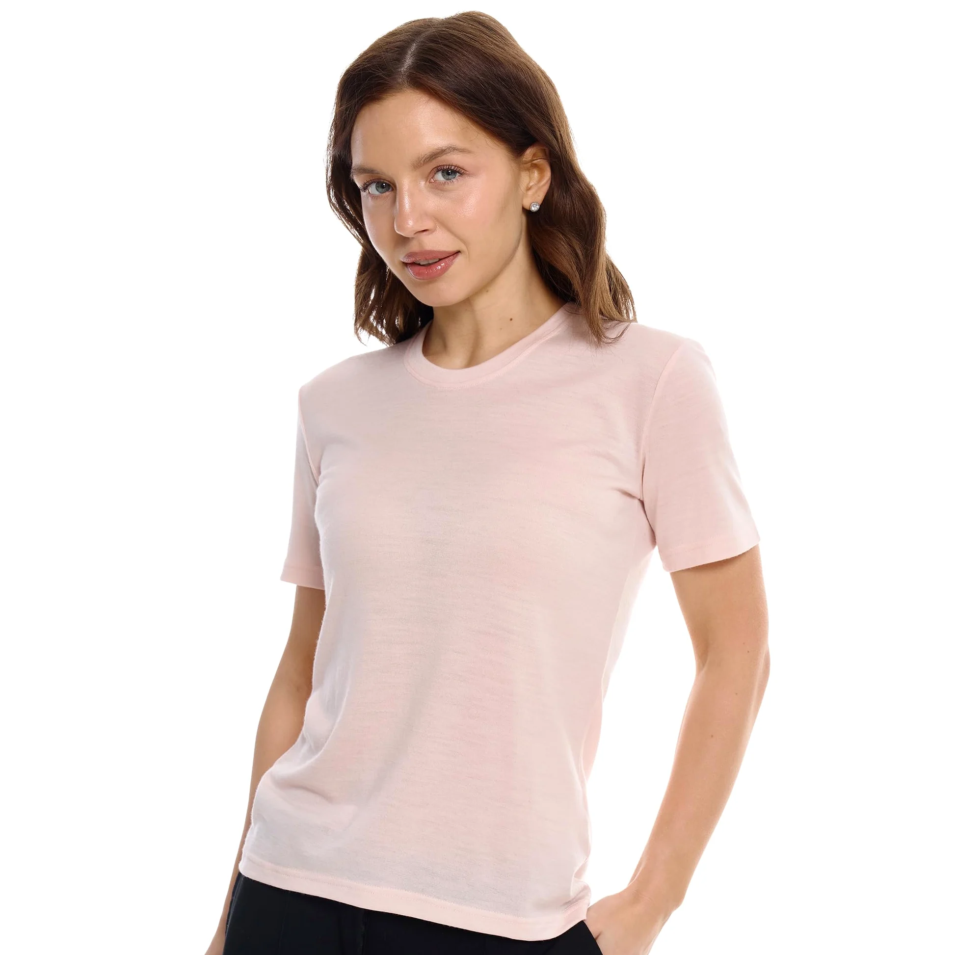 Merino.tech Camiseta Termica Lana Merino Mujer - Ropa Interior Base Layer 100% Lana Merino para Mujer (Medium, Baby Pink Crewneck)