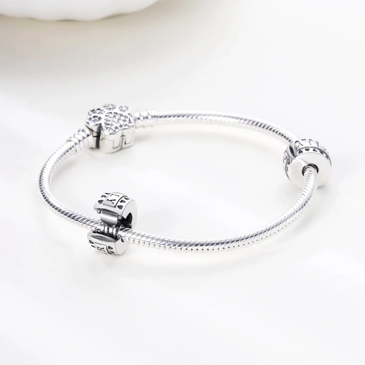 Parmuz Clip Espaciador Charm para Pulsera 925 Pavé de Plata de Ley Circonita Cúbica Clip Lock Espaciador Tapón Charm Bead Star Moon Evil Eye charms Joyería Regalo para Mujer