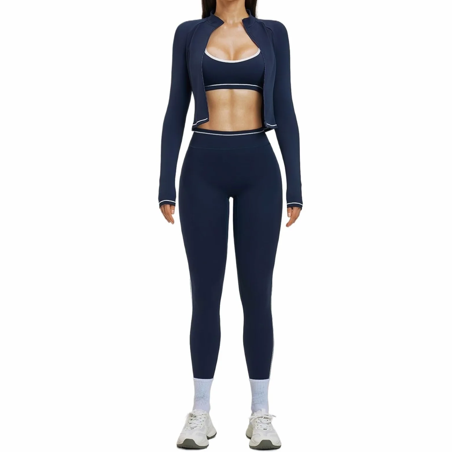 Conjunto de Yoga Conjunto de Yoga 3 uds, Ropa Deportiva for Mujer, chándal Gimnasio, Legging, Sujetador Fitness, Top Corto, Trajes Deportivos Manga Larga para el Deporte