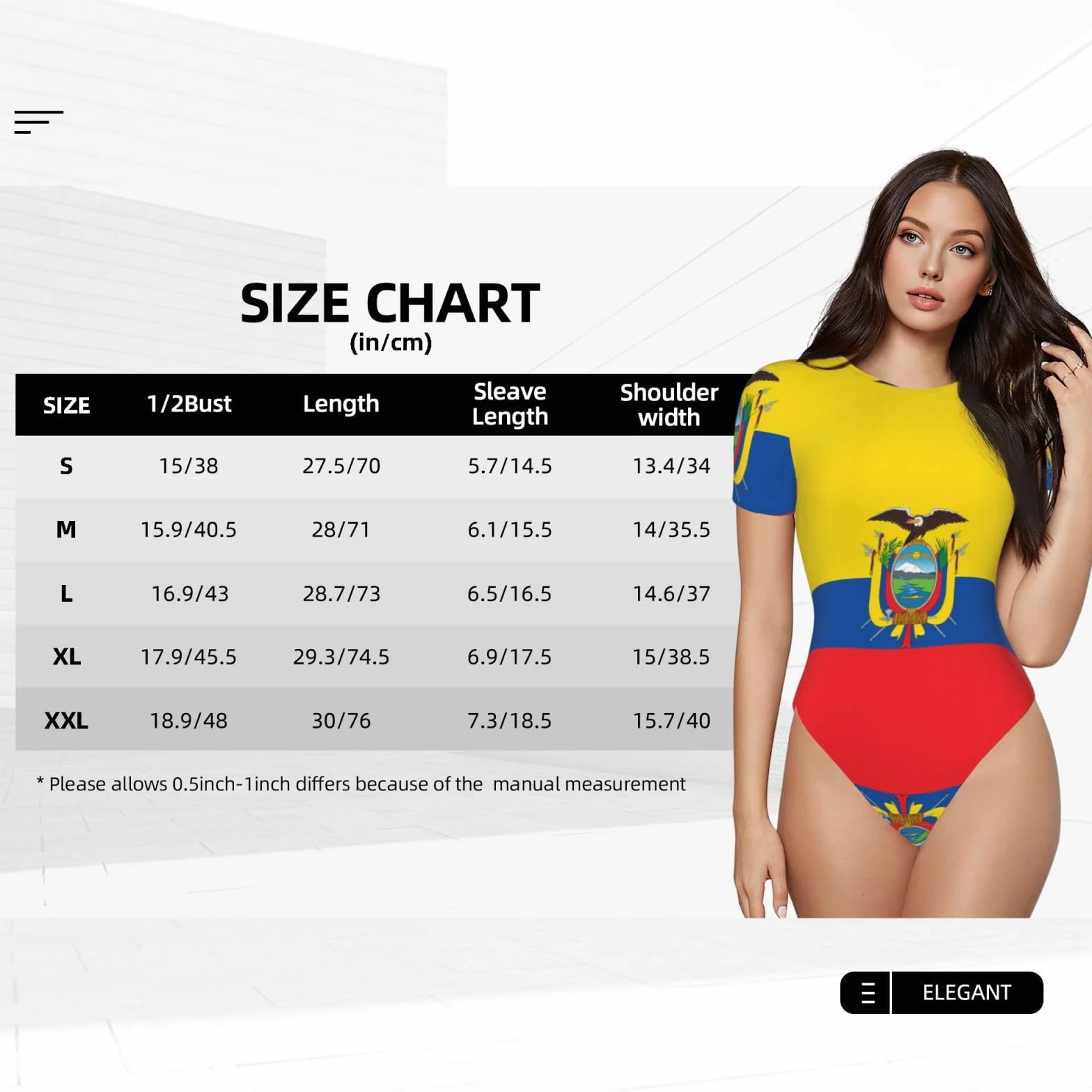 Mujer Body manga corta estampado bandera Ecuador transpirable primavera verano