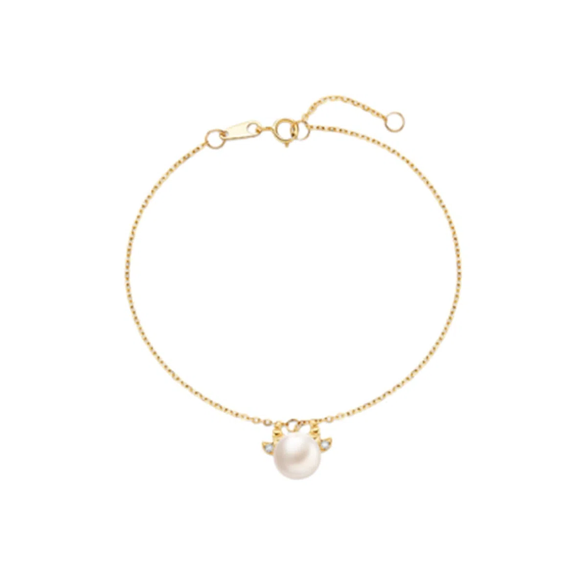 Pulsera tejida de la amistad de oro amarillo con colgante de perlas y diamantes de 7-7,5 mm, pulseras de eslabones para mujer