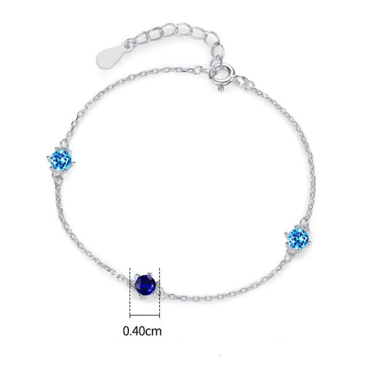 Pulseras de zafiro para mujer, ajustables, 0,25 quilates, zafiro sintético y topacio, pulsera de platino macizo de piedra azul simple para mujer, oro blanco de 9 K/14 K/18 quilates/PT950