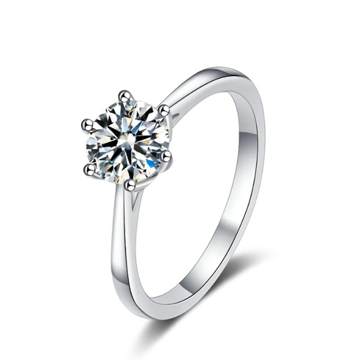 Anillos de mujer de oro blanco, anillos de boda de oro auténtico con moissanite de 1 ct solitario