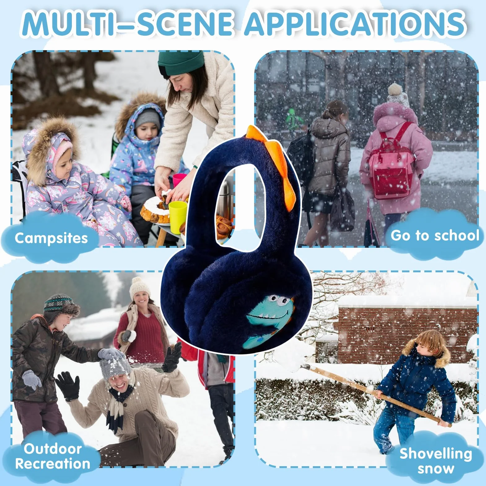 Nexoria Orejeras para niños, orejeras plegables para niños, orejeras de felpa de invierno, cálidas orejeras de dinosaurio con banda elástica, orejeras para niñas y niños