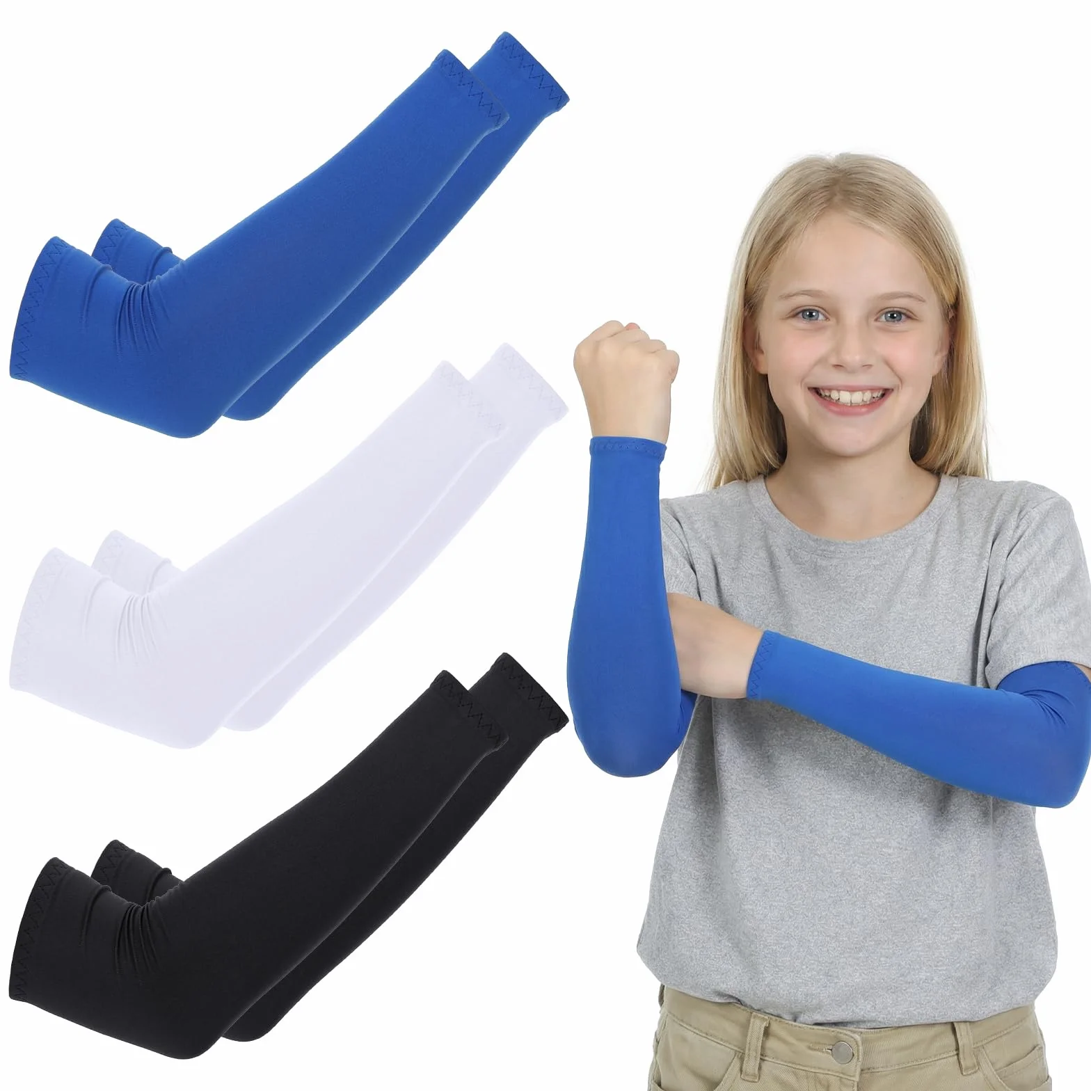 Mangas de protección solar UV para niños 3 pares manga elástica transpirable deportes baloncesto voleibol béisbol