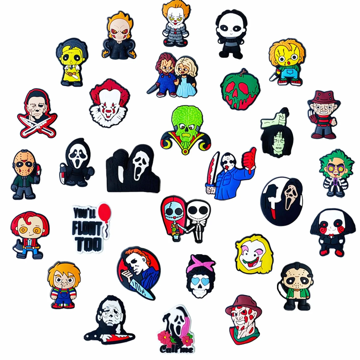 Terror Encantos del Zapato 30PCS Terrorífico tema de Halloween Zapato Decoración Croc Charms para Niñas Mujeres Niños Adultos, Regalo para Fiesta de Cumpleaños