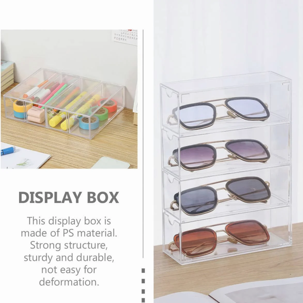FOMIYES Caja Organizadora de Plástico sin Rebabas 2 Piezas para Gafas de Sol Diseño Simple para Uso Personal en Casa o Tienda