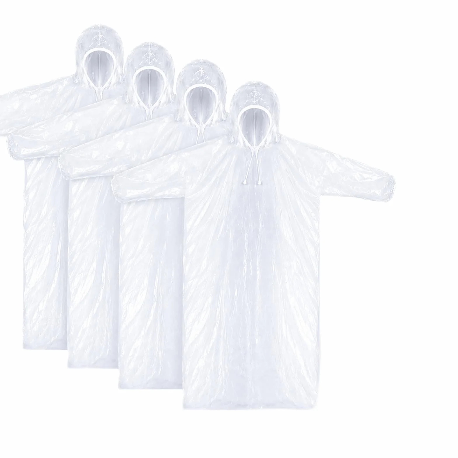 Lote de 4 Ponchos de Lluvia Desechables para Adultos, Capa Transparente Impermeable con Capucha y Mangas Sueltas, Protección Ligera para Senderismo Camping Parque de Atracciones