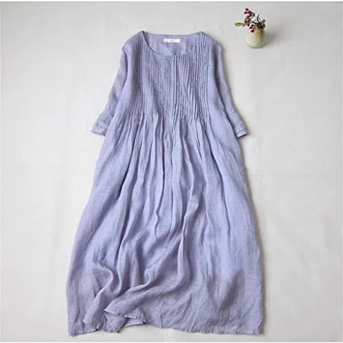 Vestido de Mujer de Verano Falda de Lino de Primavera y Verano de Túnica Plisada de Longitud Media Plisada de órgano (Color : Purple, Size : 2XL)
