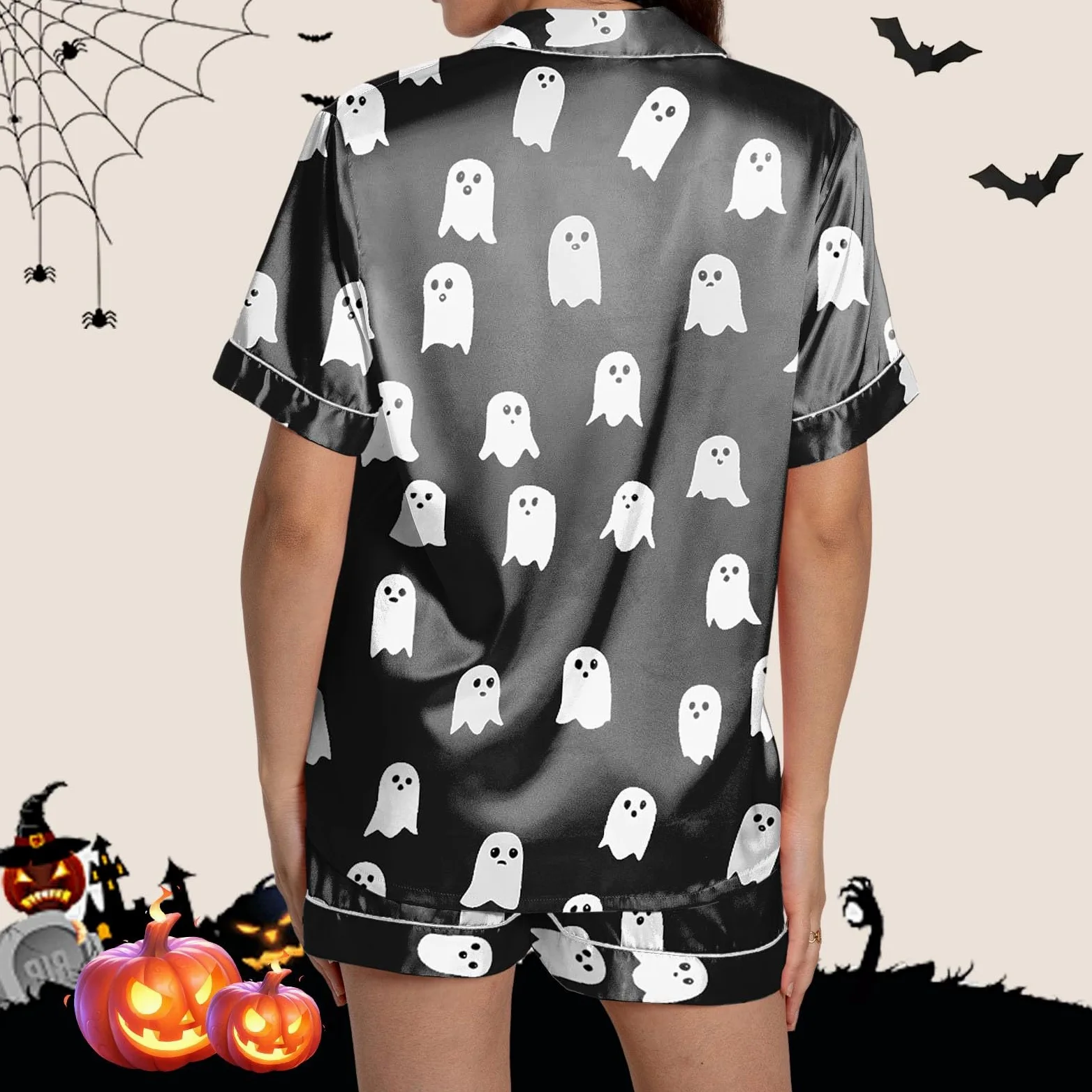 Genérico Conjuntos de Pijama para Mujer con Diseño Elegante de Cuello y Patrón Decorativo Ideal para Halloween Otoño Invierno Uso Diario Versátil Cómodo