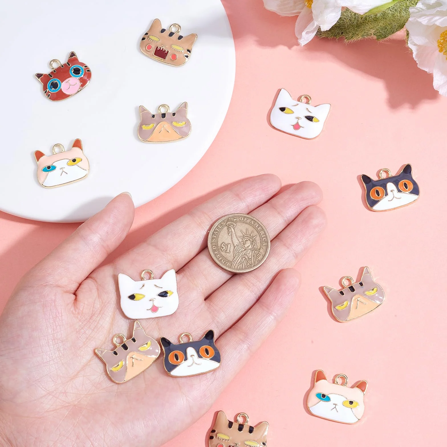 18 Pieza de Colgante de Gato Esmaltado, Colgante de Esmalte de Aleación de Animal Lindo, Color Mezclado para Joyería, Collar, Pendientes, Pulseras, Manualidades