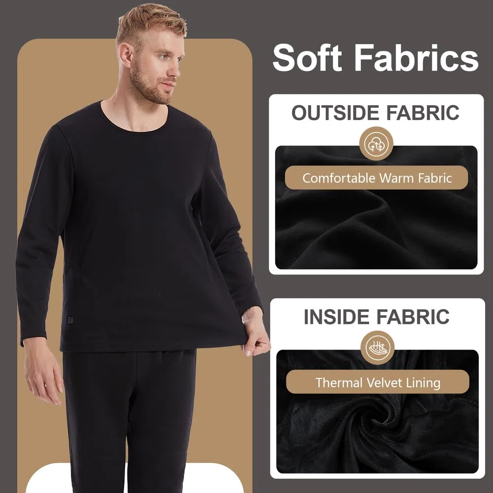 Ropa Interior Térmica Calefactable para Hombres, Conjunto De Pantalones Largos Eléctricos con 52 Zonas De Calefacción, Camiseta Y Pantalones como Capa Base Calefactable