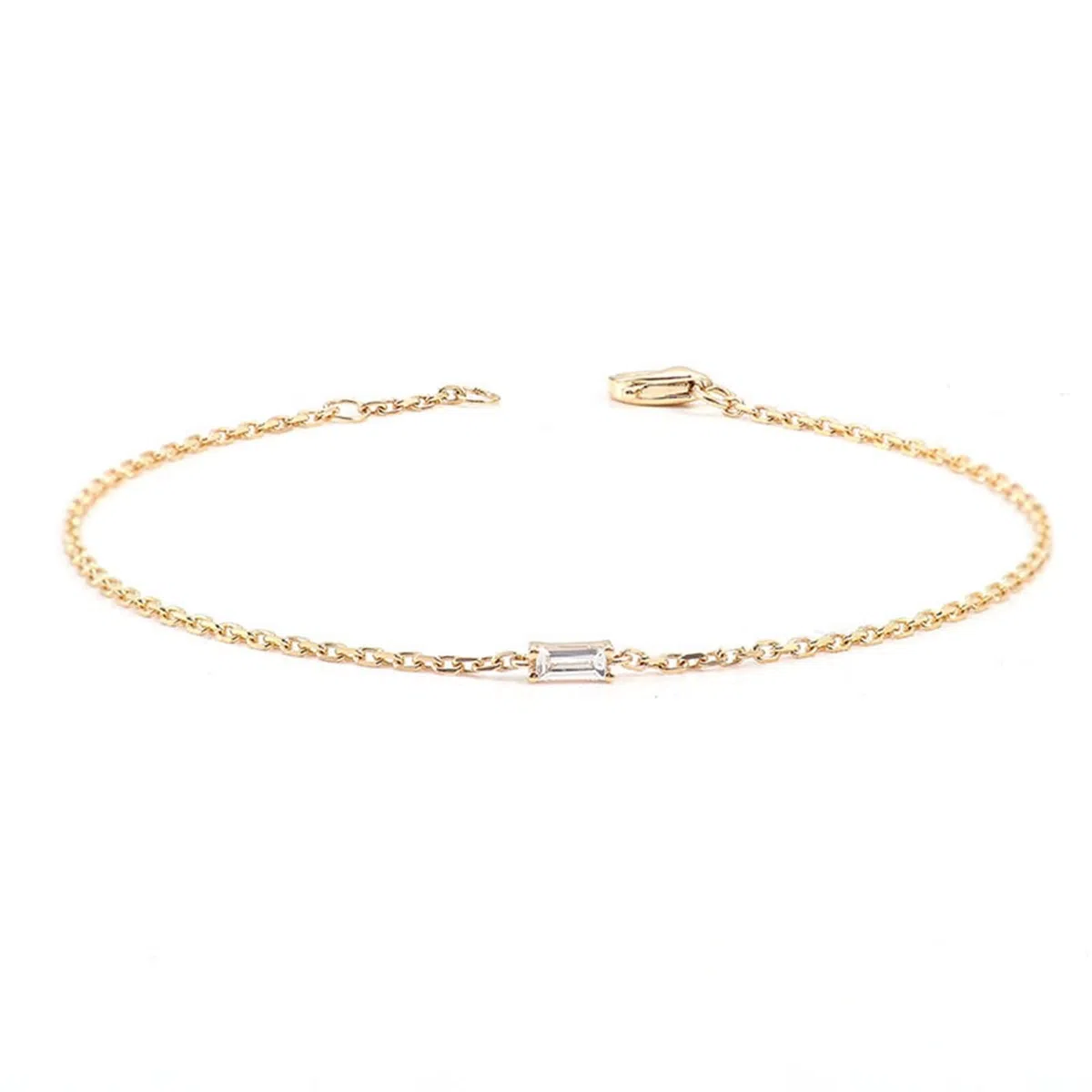 Pulseras de Oro Amarillo para Mujer 9K / 14K / 18K, Rectángulo con Moissanita, Cadena Extensible 16 CM + 5 CM, Pulseras de Cadena Oro Mujer Ajustable