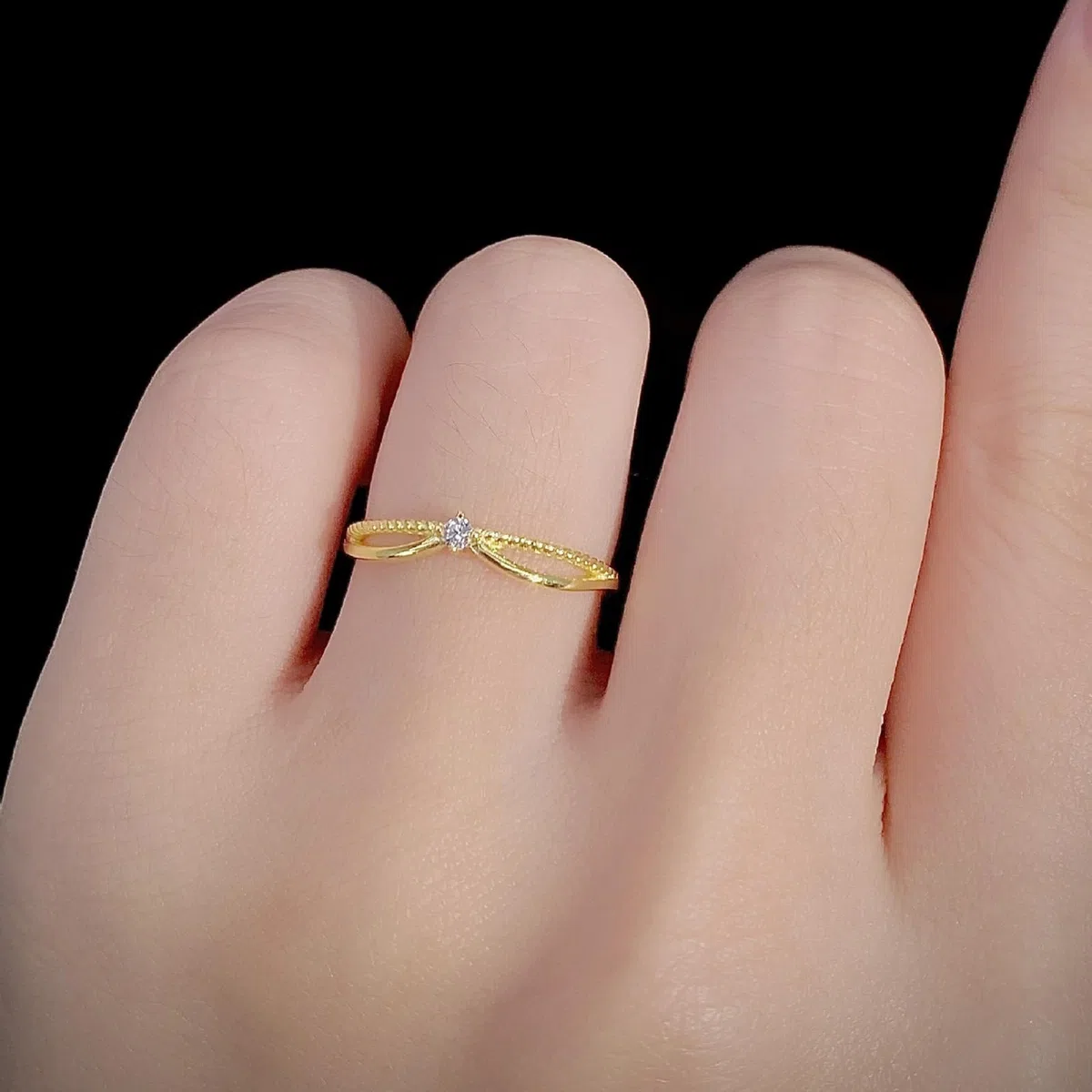 Anillo de compromiso para mujer con diamantes, oro amarillo, delicado anillo de boda de oro auténtico para mujeres