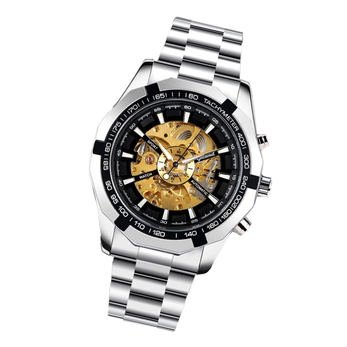 LALAFINA Reloj Mecánico Esqueleto para Hombre de Negocios, Aleación de Zinc