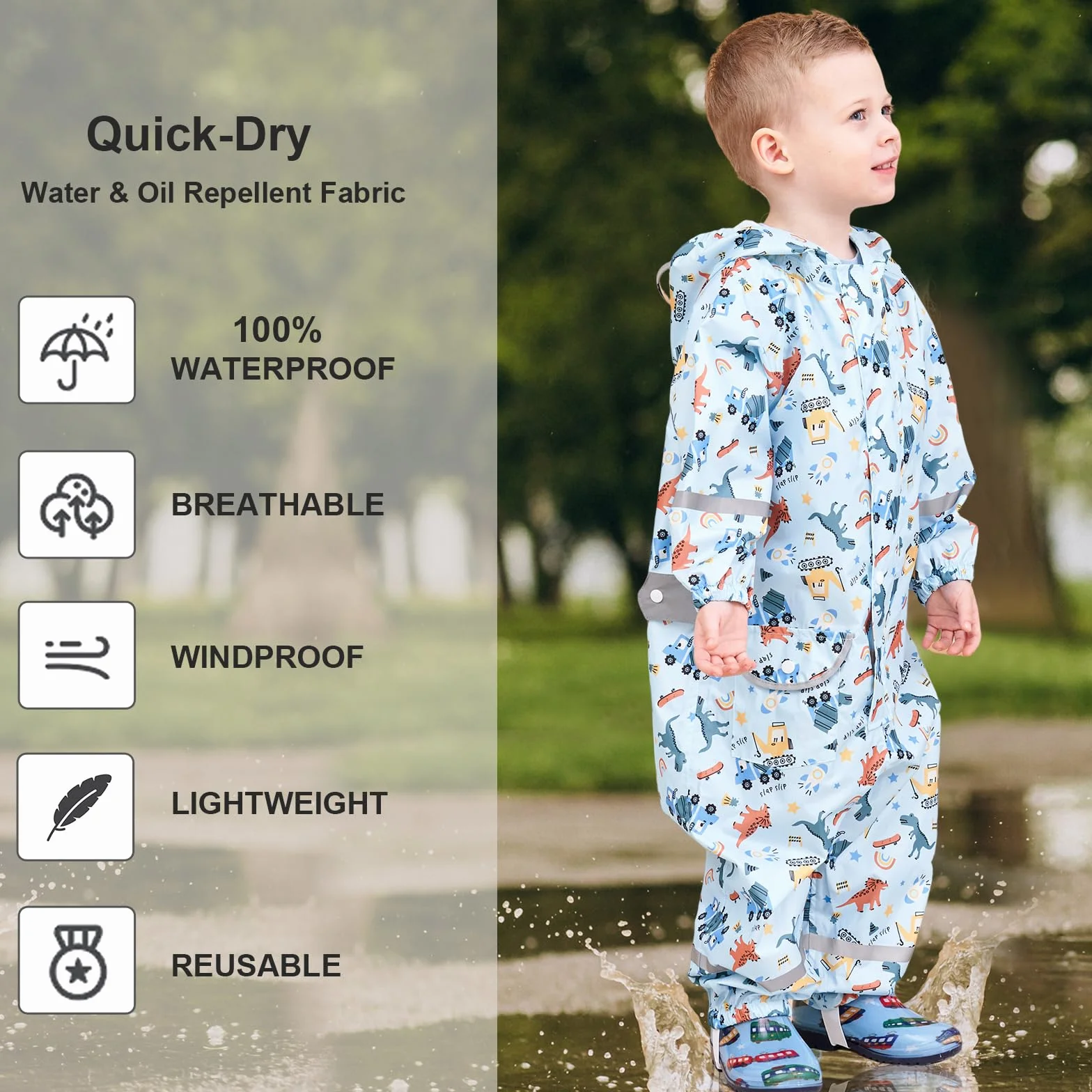 Traje de Lluvia Niños Niñas Chubasquero de Una Pieza Niños Mono Impermeable Transpirable Poncho de Lluvia Ligero Traje de Barro Cremallera Ropa de Lluvia 1-10 Años