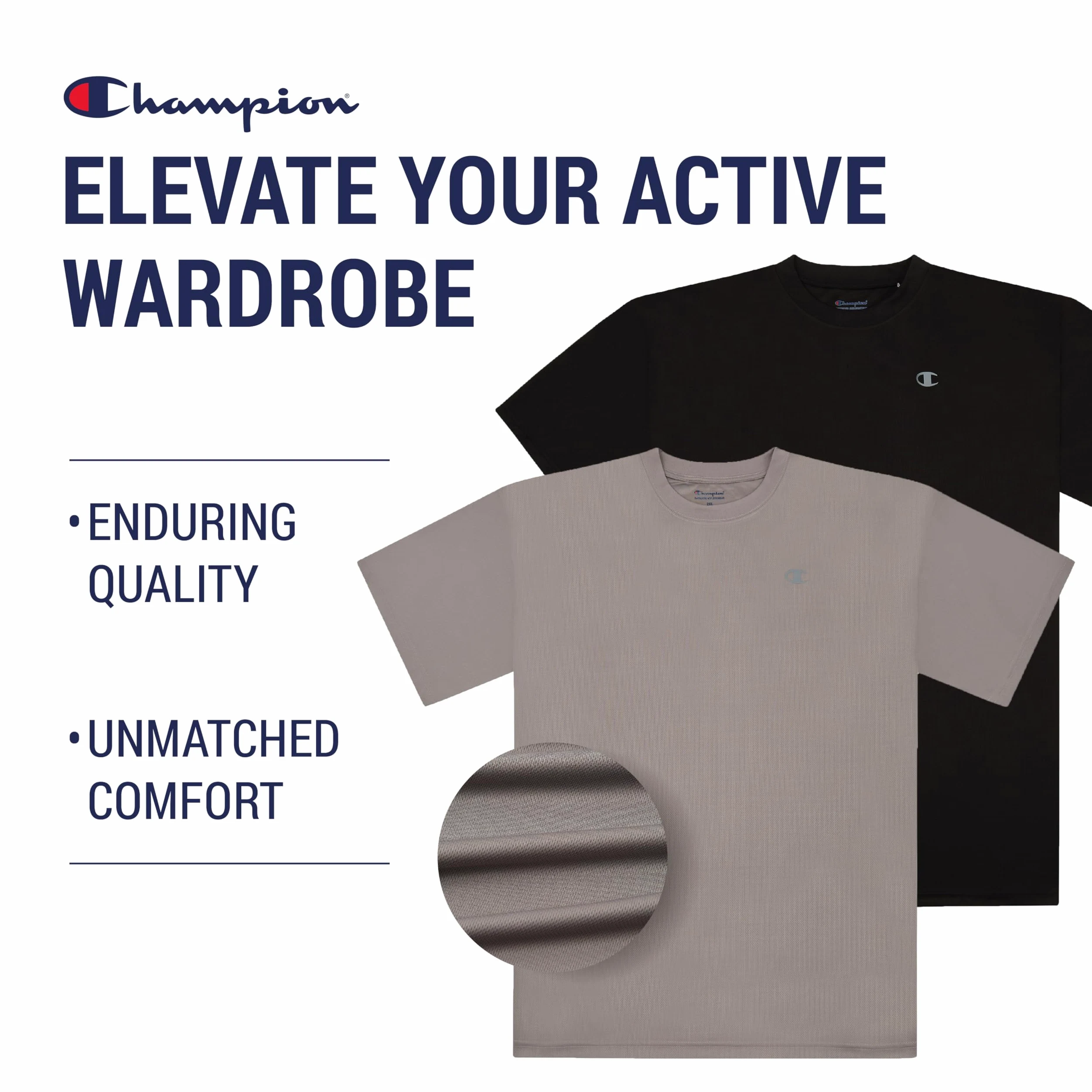 Champion Camisetas para hombres grandes y altos, paquete de 2 camisetas que absorben la humedad