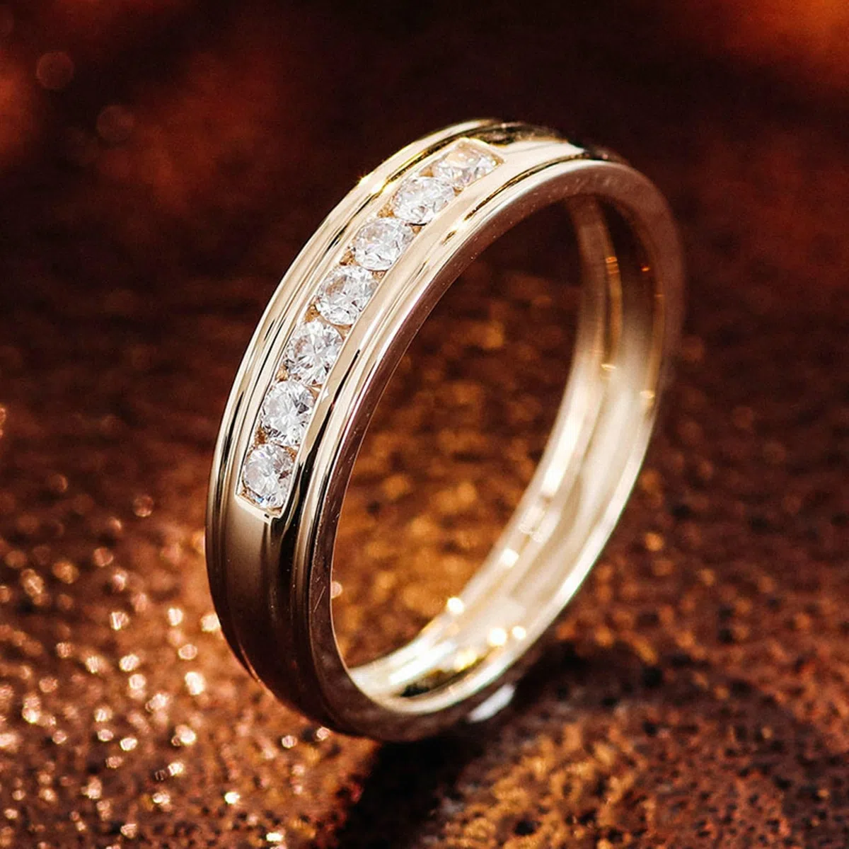 Anillo de compromiso de oro amarillo de 18 quilates, para parejas, oro redondo, blanco, moissanita, sencillo