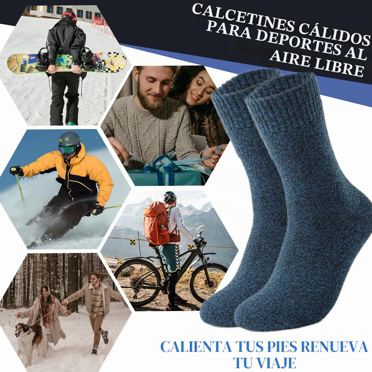 VoJoPi Calcetines Térmicos Hombre, 5 Pares Calcetines Hombre Invierno con Rizo Suave, Cómodos y Transpirables para Senderismo Running Esquiar Deportes, Talla 39-45