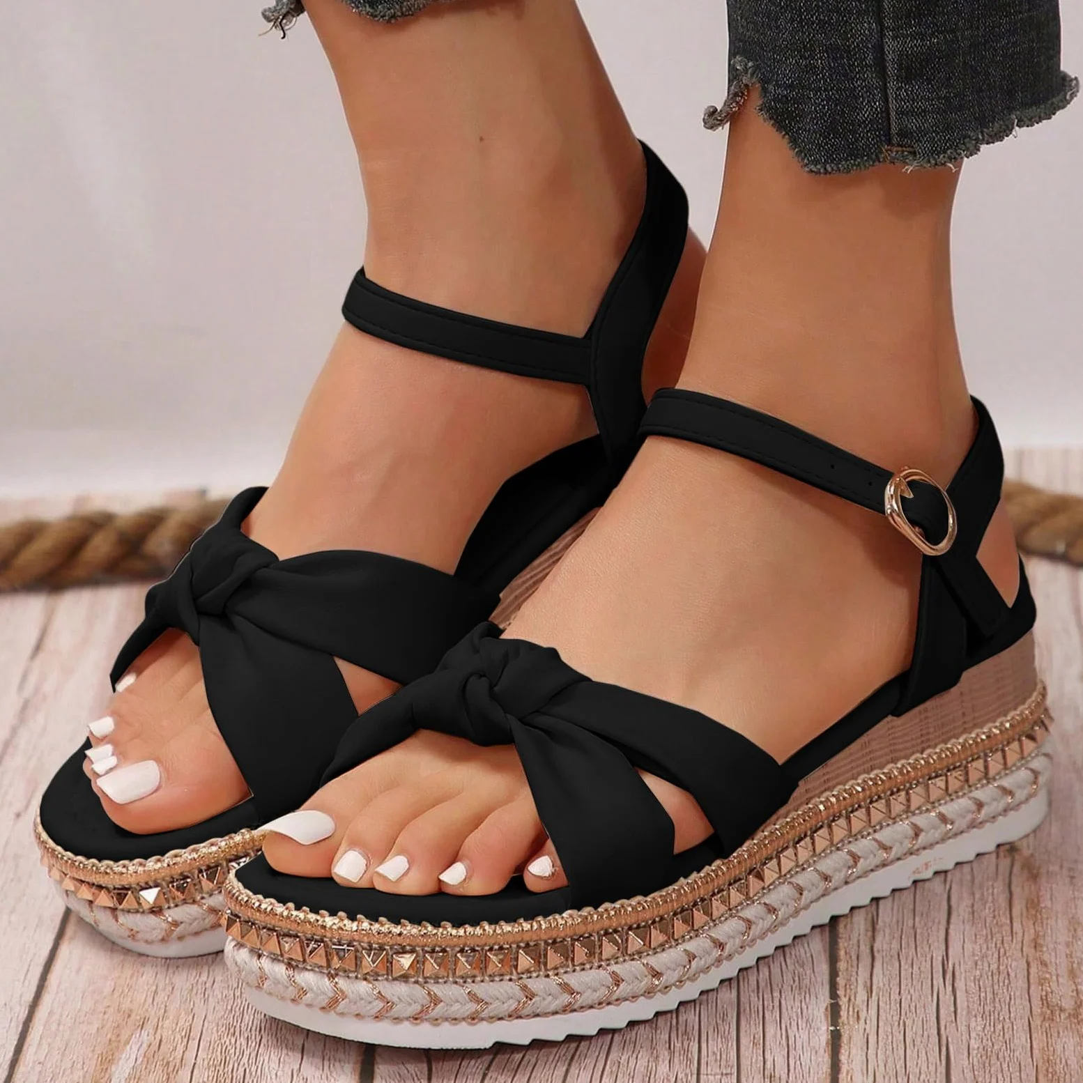 Genérico Sandalias Cós De Verano Para Mujer Sandaliasde Verano Para Mujer, Sandalias De Cuña Ajustables Con Soporte El Del Pie Cuña Estilo Casual Elegante Con Pedrería