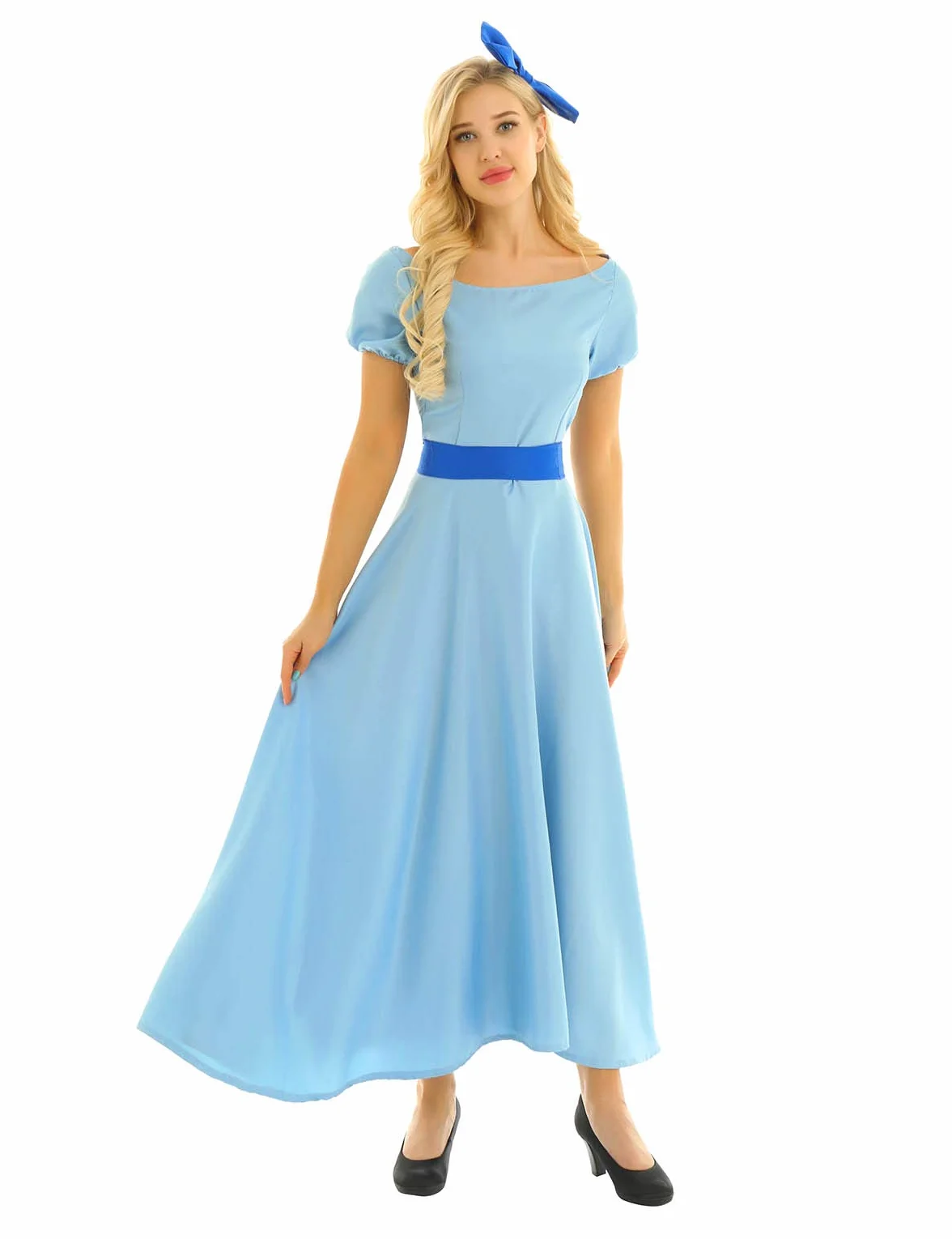 Mujer Disfraz Princesa Wendy Vestido Azul Largo Diadema Fiesta