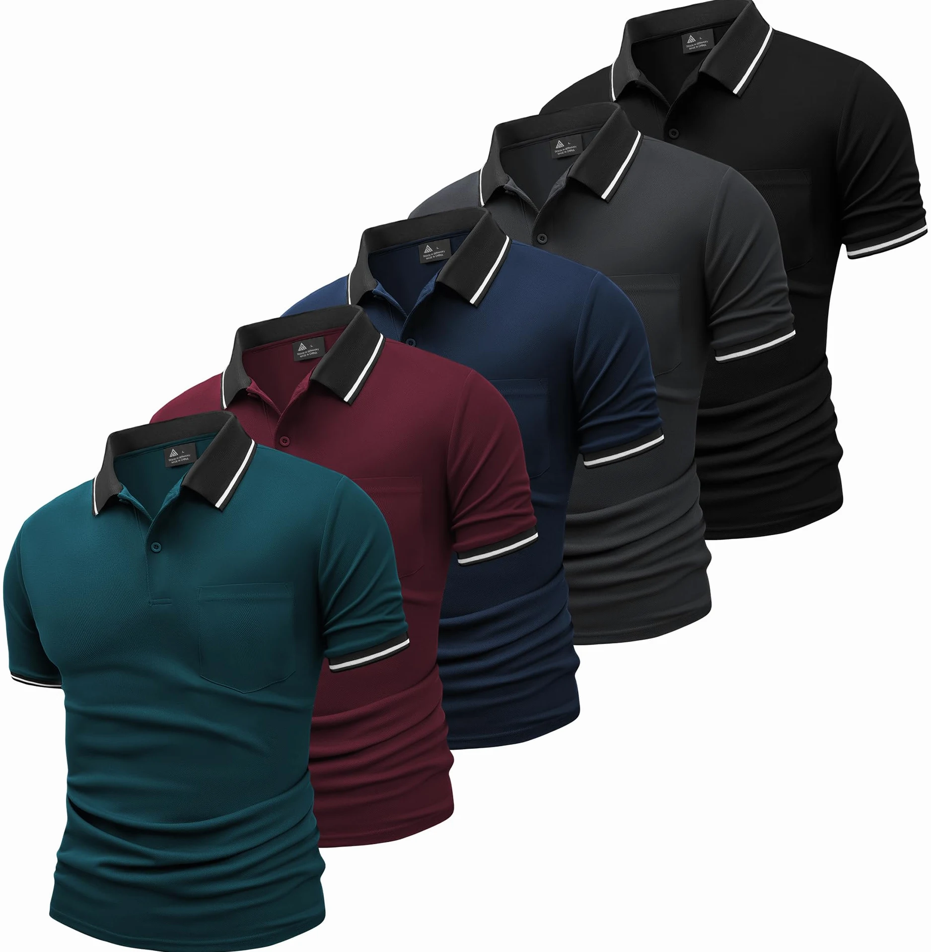 JACKETOWN Paquete de 5 polos de manga corta para hombre, ligeros, transpirables, para tenis, adultos, camisetas con cuello