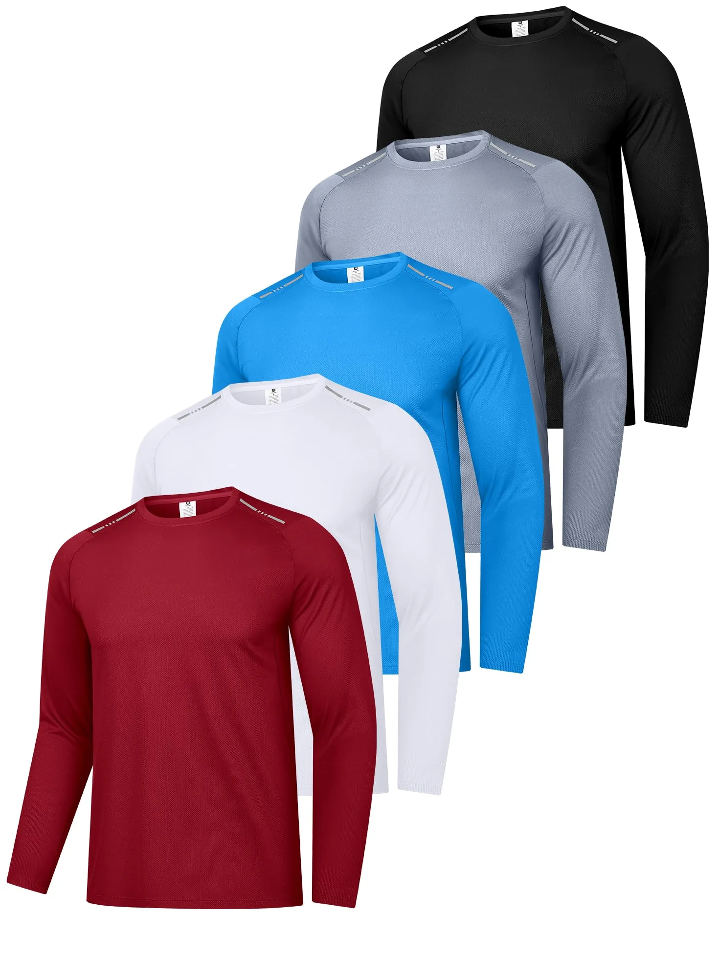 Holure Paquete de 3 o 5 camisetas de entrenamiento para hombre, camiseta de secado rápido, absorbe la humedad, camisetas de manga larga atléticas con costuras reflectantes y planas