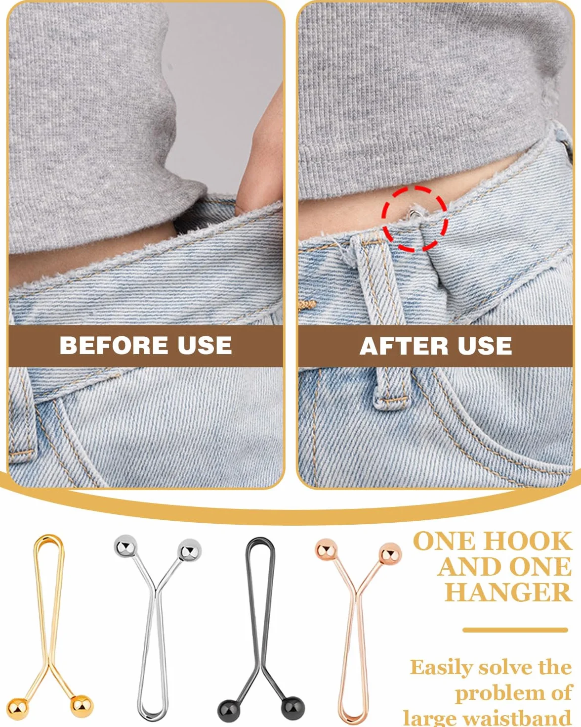12 Piezas Clip de Ajuste de Pantalones,Adjustable Jeans Buttons,Tensores de Cintura para Pantalones,Botones de Cintura Extraíbles,para Jeans,Faldas,Mangas(Oro,Plata,Negro,Oro-Rosa)