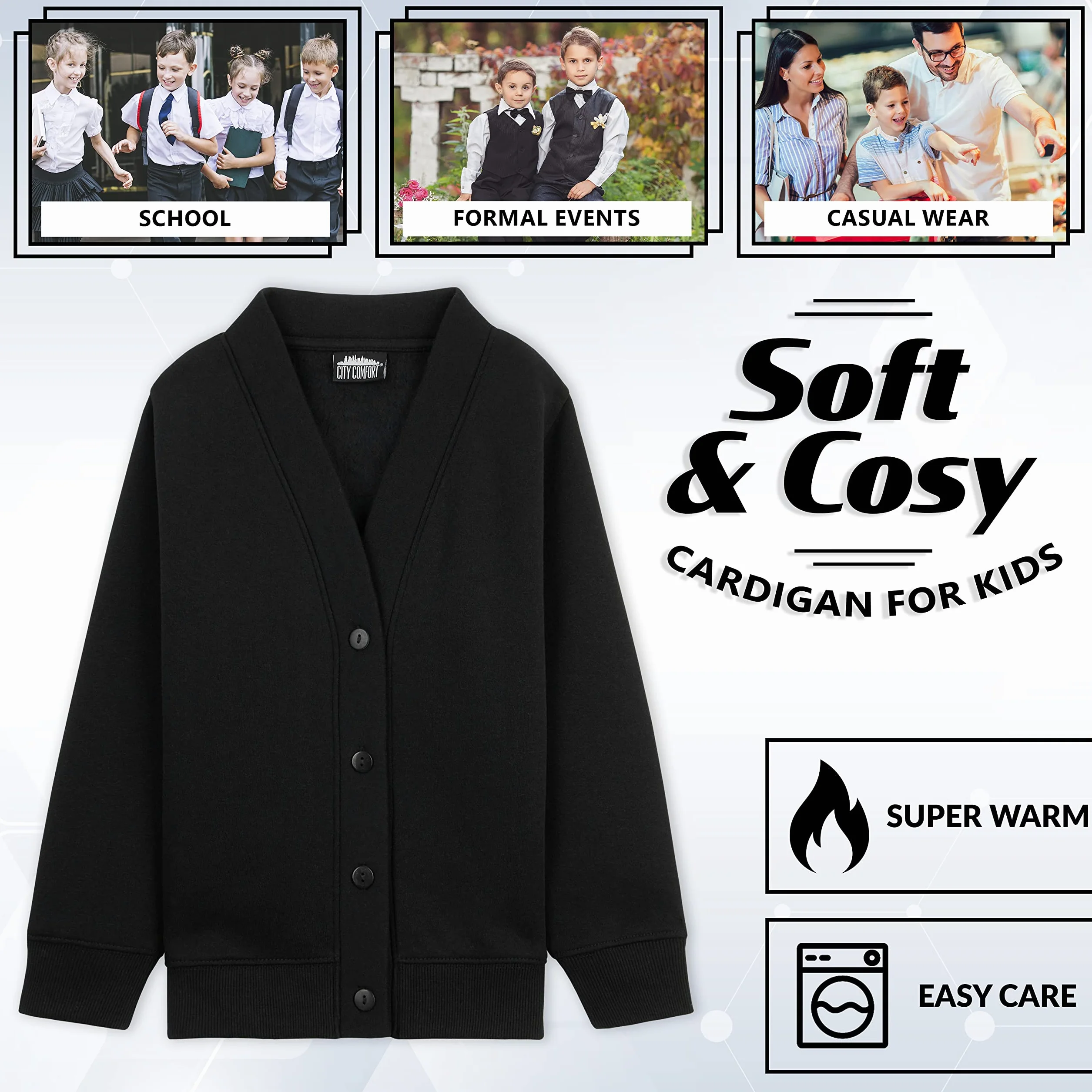 CityComfort Cardigan Niños, Chaleco de Punto, Jersey Negro Azul Marino, Ropa para Niños 3-14 Años Multipack