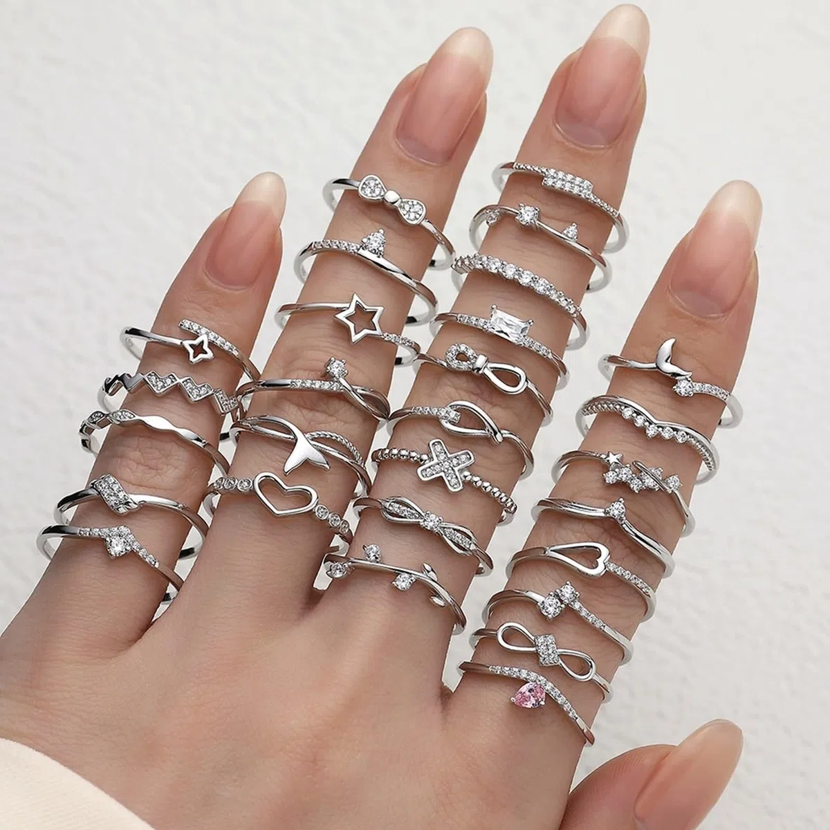 Anillos Mujer Pulgar, Anillo de dedo Mujer Vintage Patrón Ondulado con Diamante Redondo Oro Blanco Platino 950 Tamaño 62 (19.7)