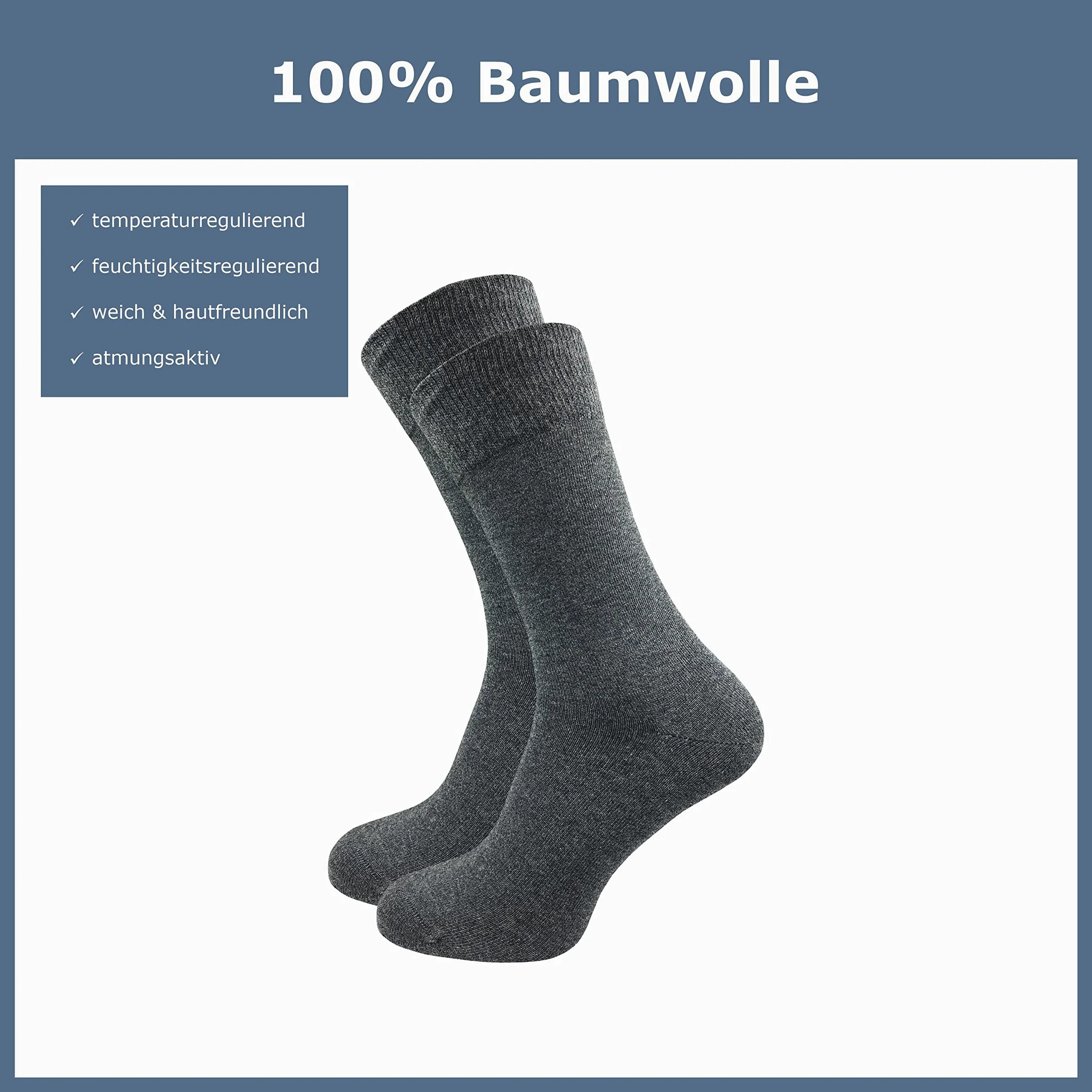 Calcetines para hombre de 100% algodón | Calcetines de algodón puro en juego de 10 | Calcetines de ocio sin costura con talón y punta reforzados
