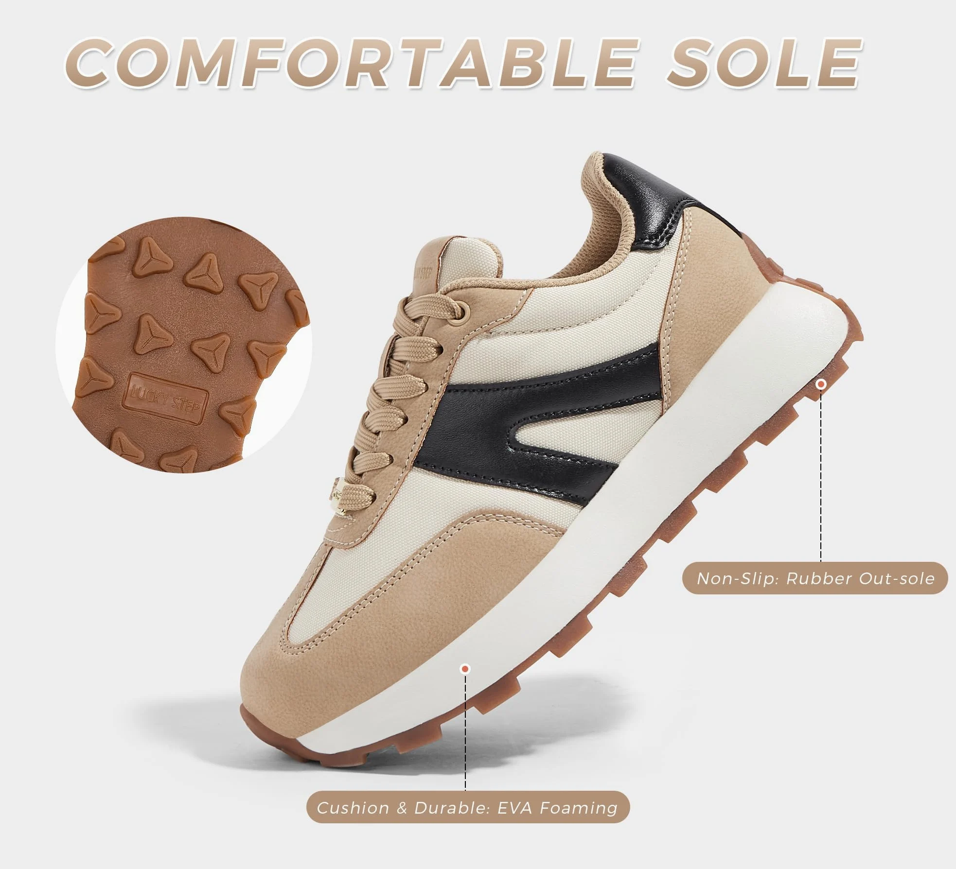LUCKY STEP Zapatillas de Plataforma para Mujer – Clásicas y Retro, Zapatos de Moda con Cordones para Correr, Tenis y Uso Diario