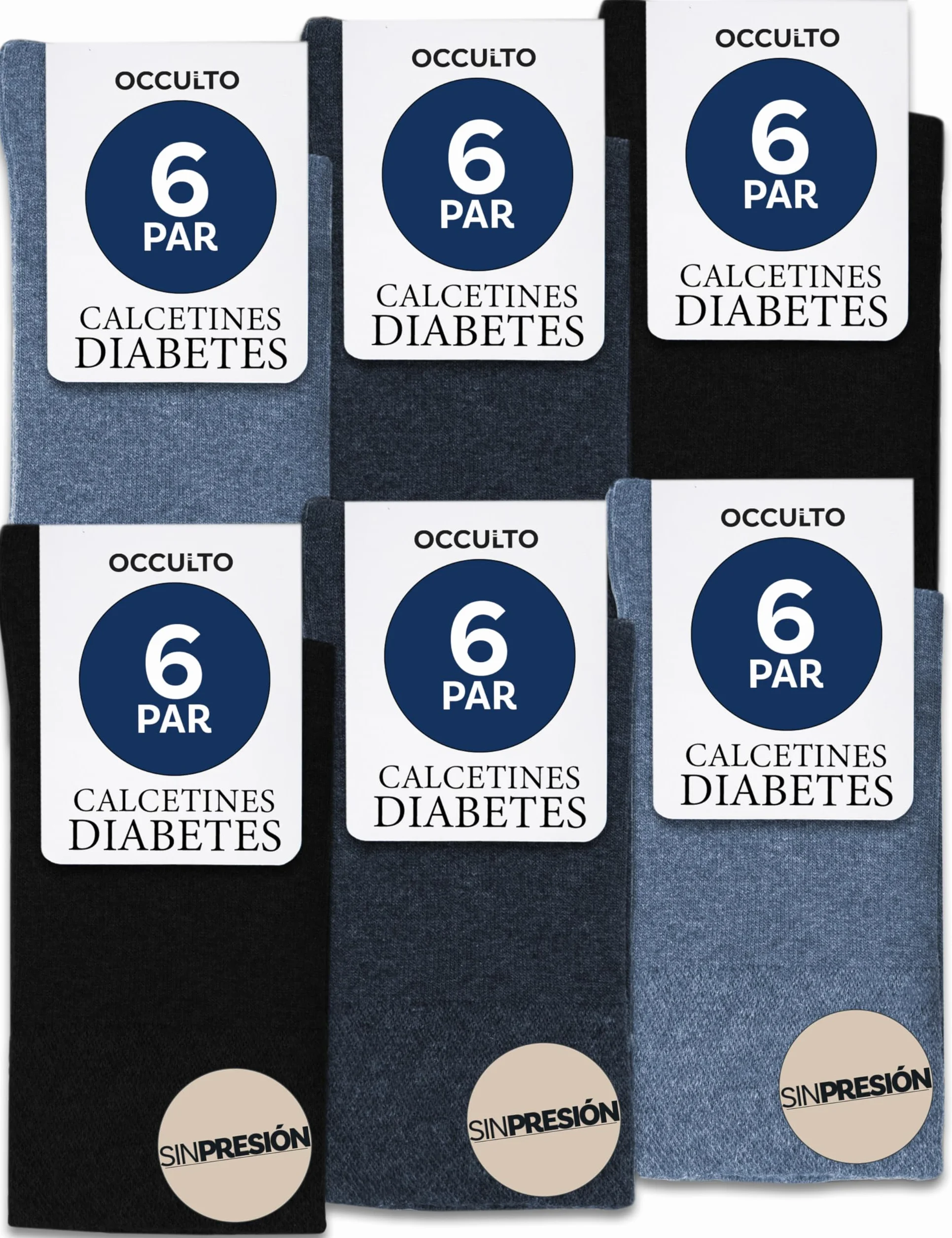 Occulto Calcetines Diabeticos para Hombre & Mujer 6 Pares (Modelo: Oliver)