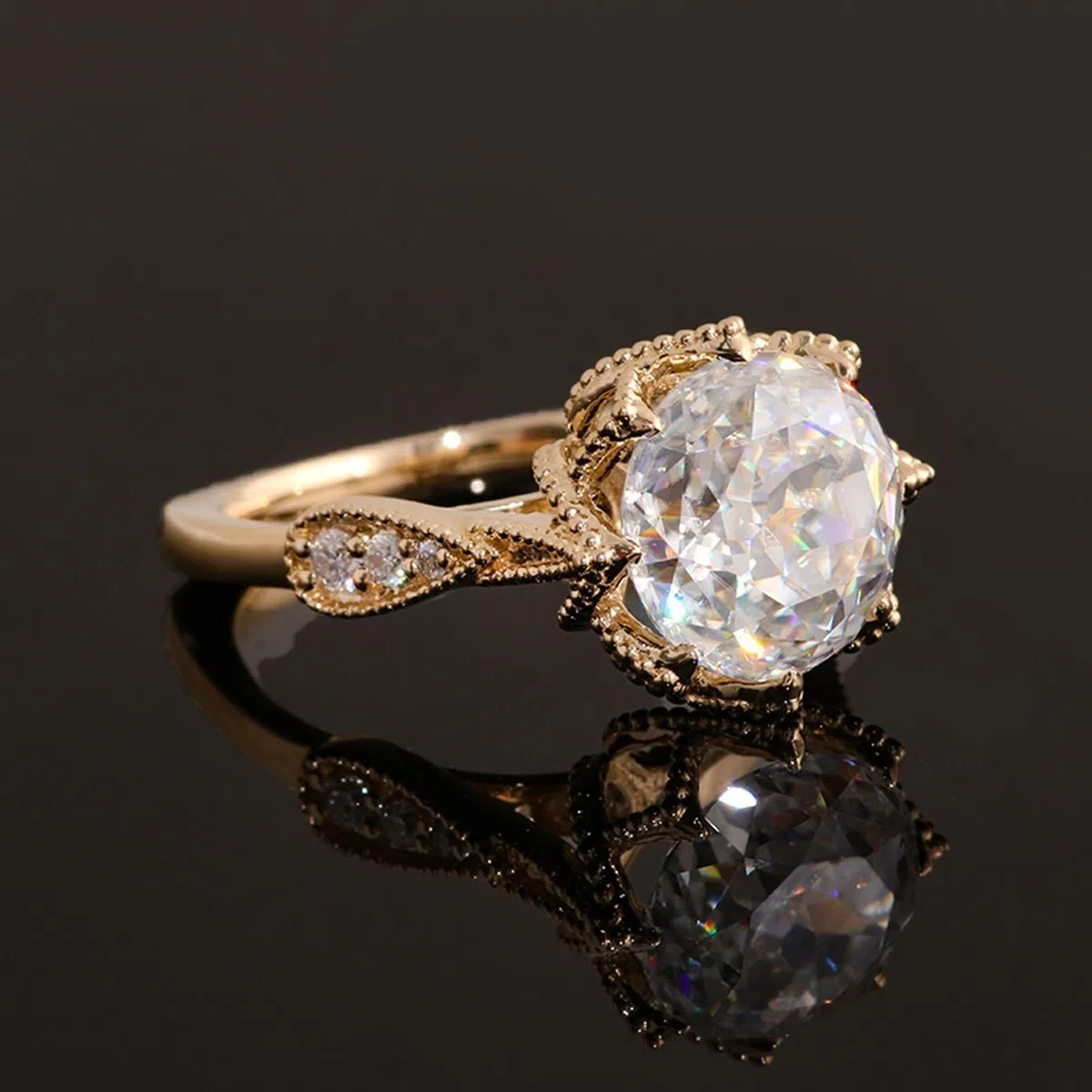 Regalo Personalizado Alianza Pareja Prima Oro 9 quilates Moissanite Flor Tamaño Señoras para Madre Cumpleaños Joyería