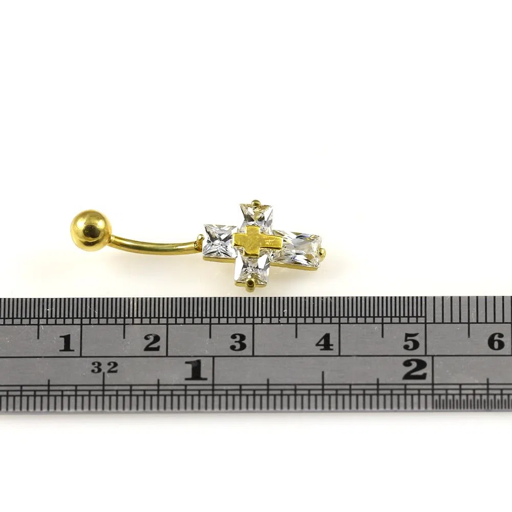 Piercing para ombligo de oro amarillo macizo de 14 quilates con piedra de circonita cúbica - Joyería de ombligo de 14 quilates - Piercing para el ombligo calibre 14, 14 Gauge - 12mm