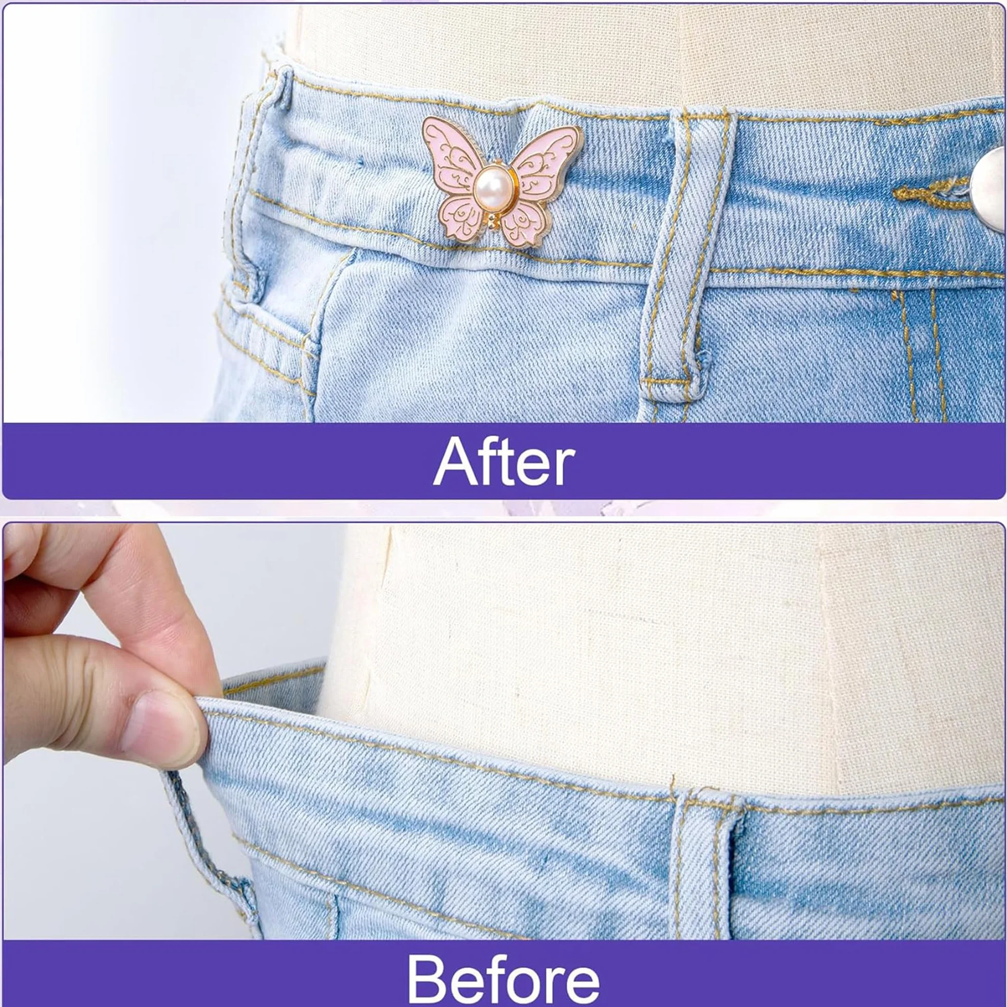 KIMHOME 4 Clips Ajustables para la Cintura, con Hebilla de Mariposa, para Pantalones y Vaqueros, y Clips de sujeción para Faldas y Vestidos