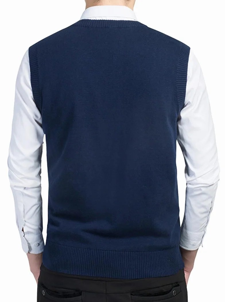 Jerséis sin Mangas para Hombre Chalecos de Punto con Cuello en V Jersey de Punto sin Mangas clásico Caballero Cardigans Chaqueta Otoño Invierno Prendas de Punto Pullover