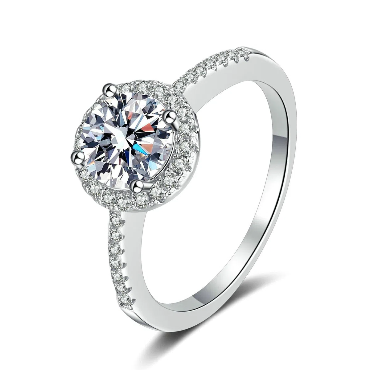 Anillo de compromiso para mujer, oro blanco de 14/18 quilates, anillo de 0,5 quilates con diamantes cultivados en laboratorio para mujer