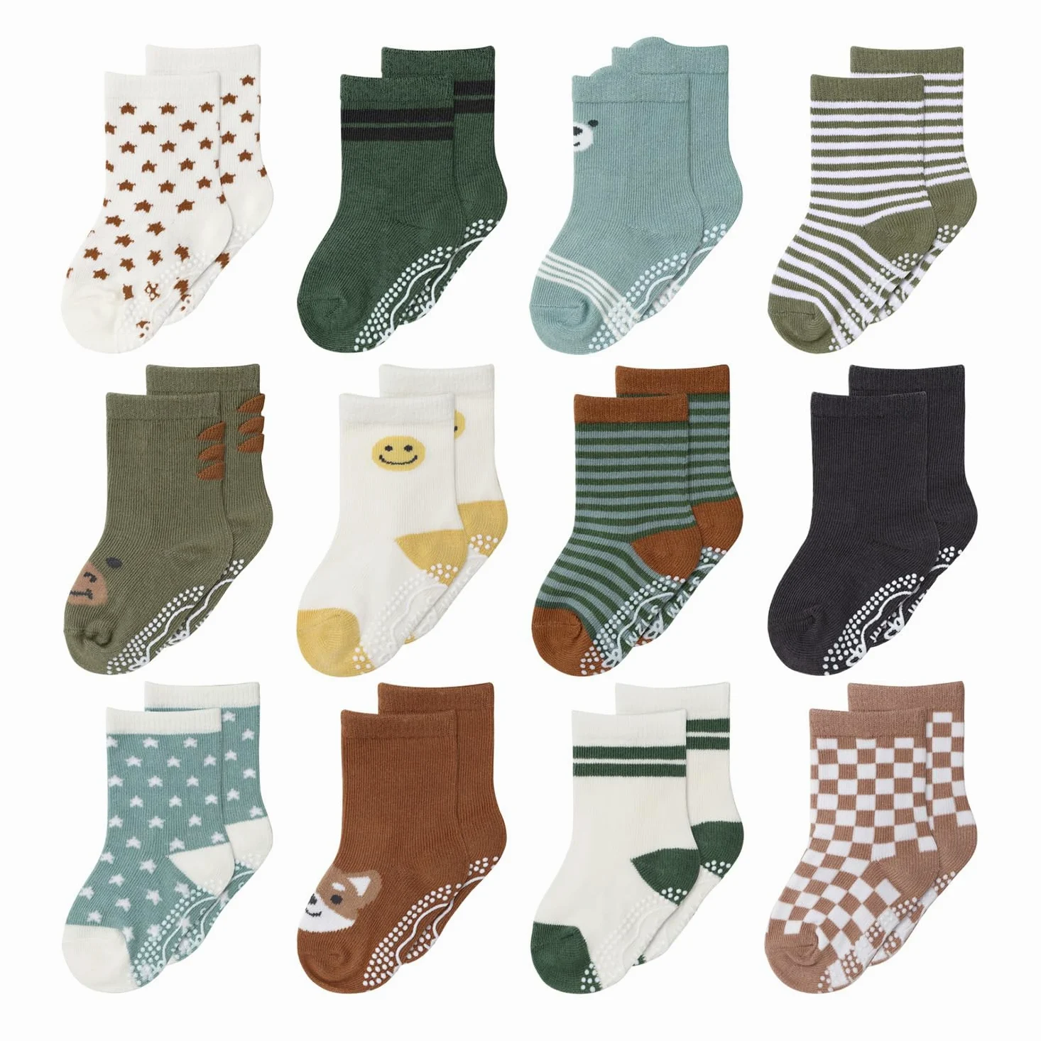 The Peanutshell Organic Baby Socks for 3-12, 12-24 Meses Baby Socks Unisex - Antideslizante 100% Algodón Baby Crew Socks - Neutral, Multicolor, 0-3 Months