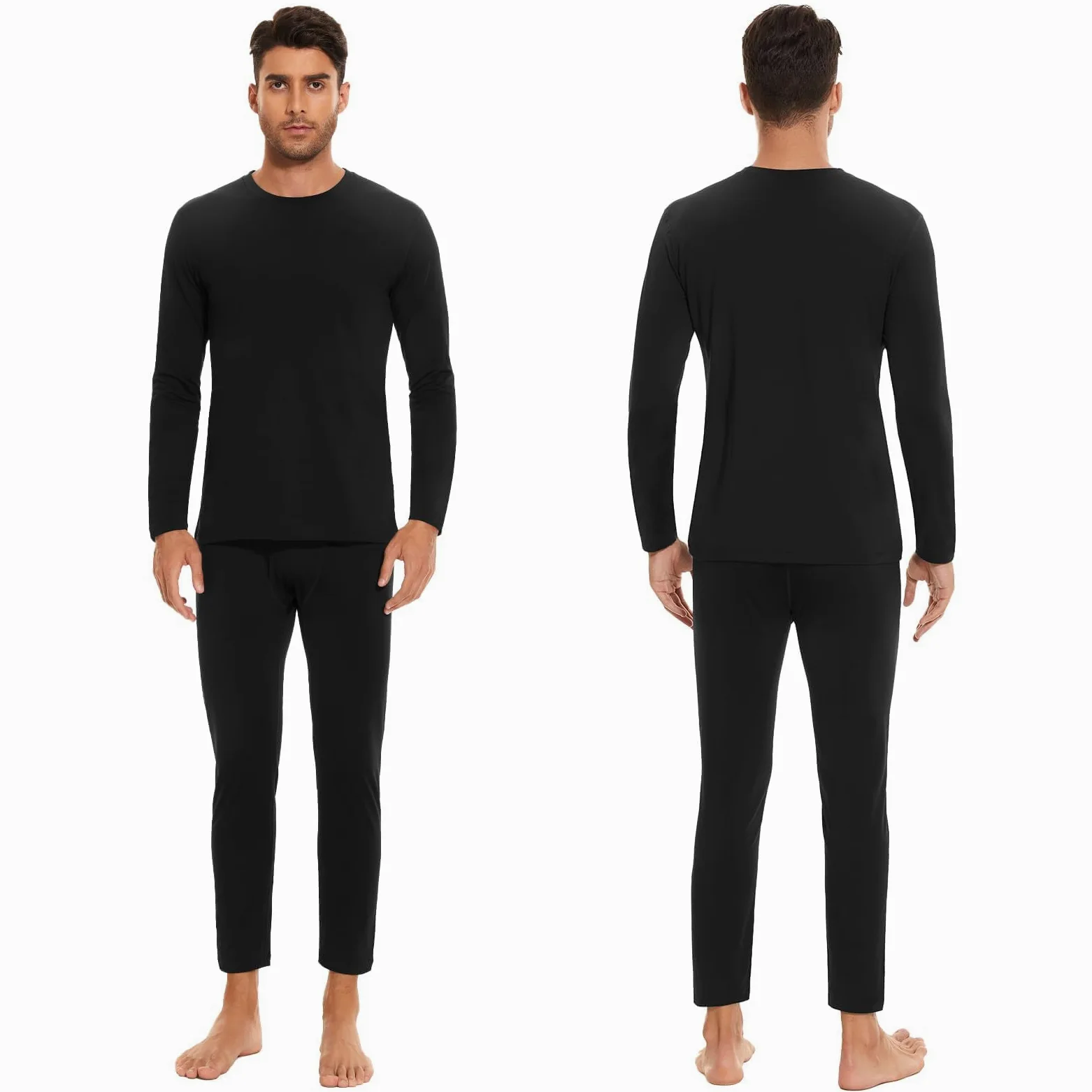 SIMIYA Conjunto de ropa interior térmica para hombre, ropa interior cálida con forro polar, parte superior e inferior ultraligeras con abertura, manga larga, ropa interior funcional de cuello redondo