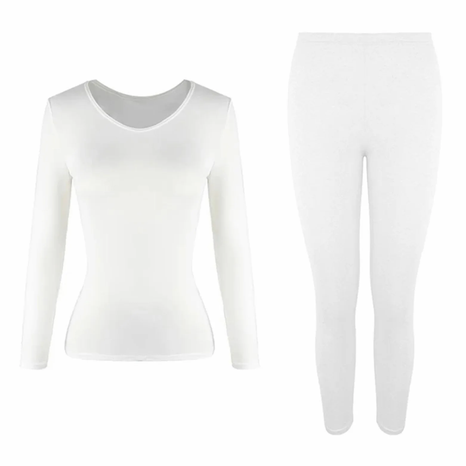 MdybF Conjuntos Térmicos para Mujer Juego De Ropa Interior Térmica para Mujeres Long Johns Capa Base Forrada Top Top Inport 2 Piezas Conjunto-Blanco-Metro
