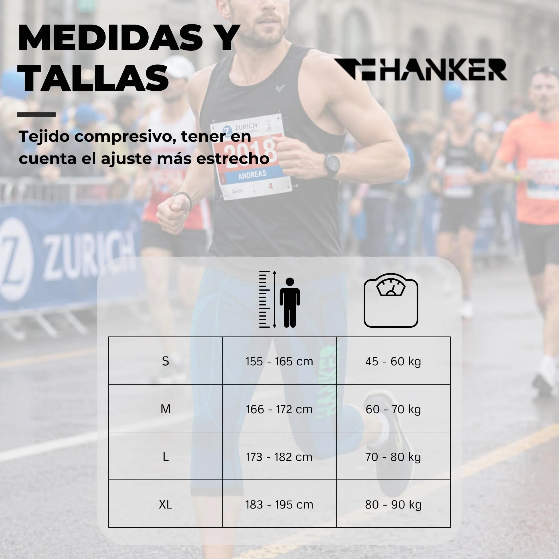 HANKER Mallas de Compresión 3/4 Hombre Running Trail Fitness Bolsillos Grandes Costuras Planas