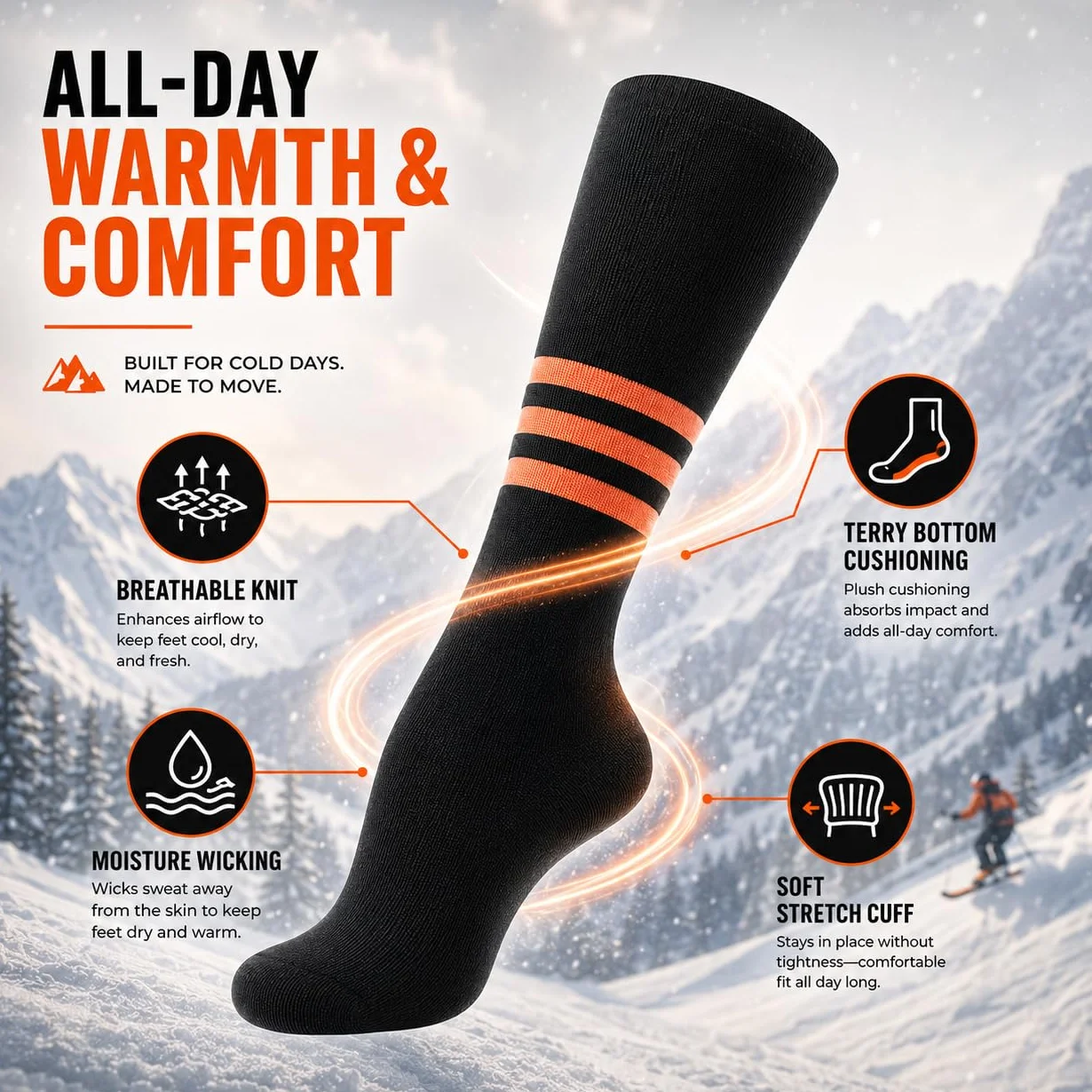 Calcetines de esquí térmicos hasta la rodilla, calcetines cálidos para snowboard, senderismo, caza y clima frío, para mujer y hombre