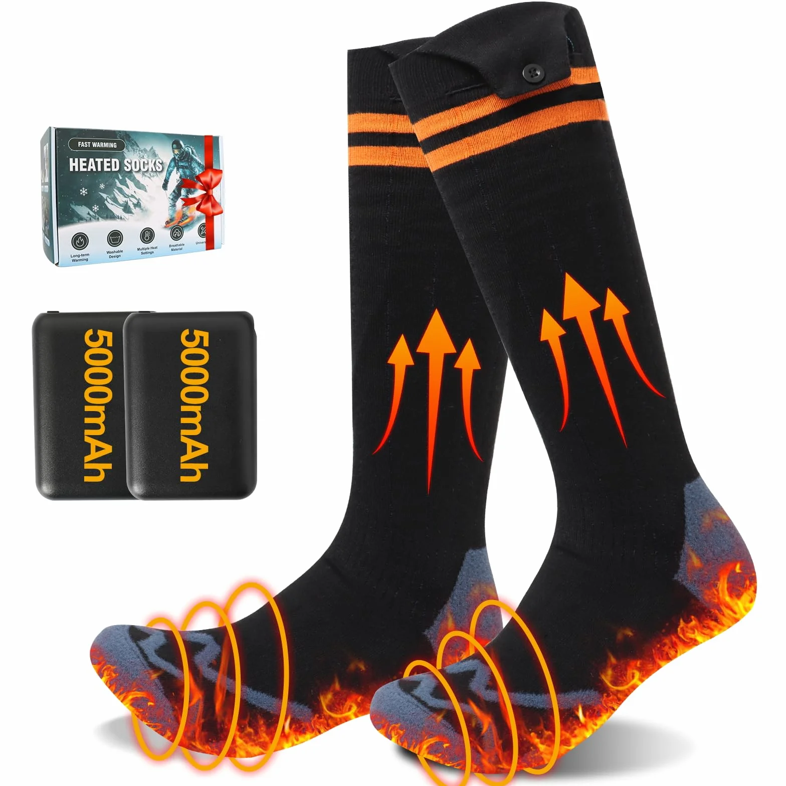 Calcetines Calefactables para Hombre y Mujer, Calcetines Calefactables Recargables con 4 Niveles de Calefacción, Calcetines Eléctricos de 5000mAh para Esquiar, Hacer Senderismo, Acampar