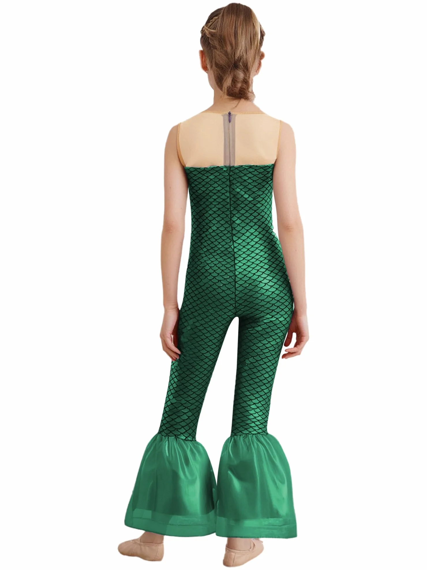 TiaoBug Mono De Sirena Sin Mangas Para Niña Con Estampado De Escamas De Pez Traje De Cuerpo Entero Con Pantalones Acampanados Jumpsuit Danza