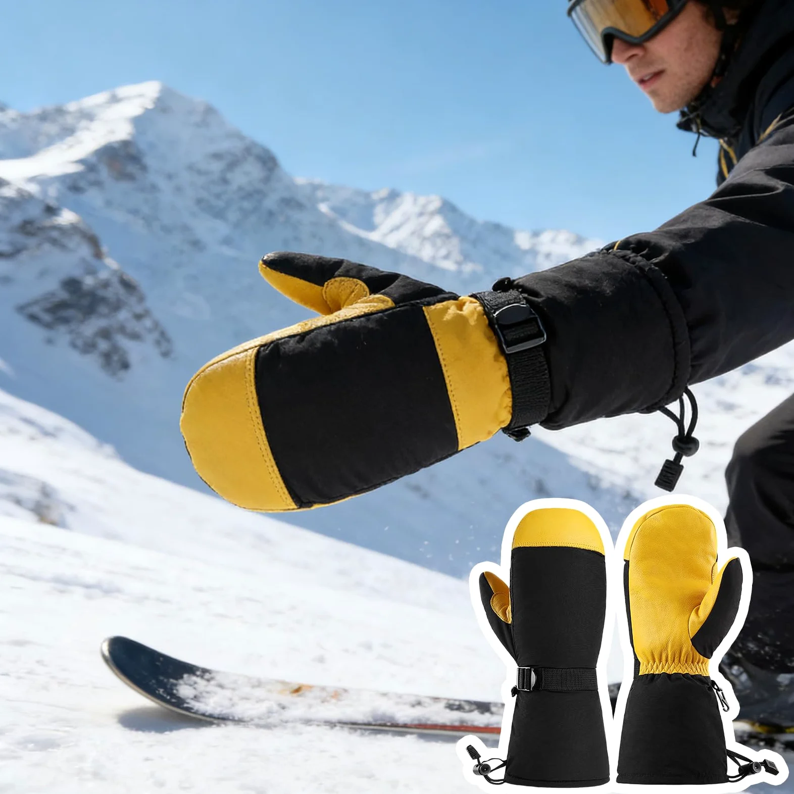 Guantes de esquí unisex con correa de mano ajustable, impermeables, resistentes al viento, guantes de aislamiento térmico para hombres y mujeres, guantes térmicos para climas fríos