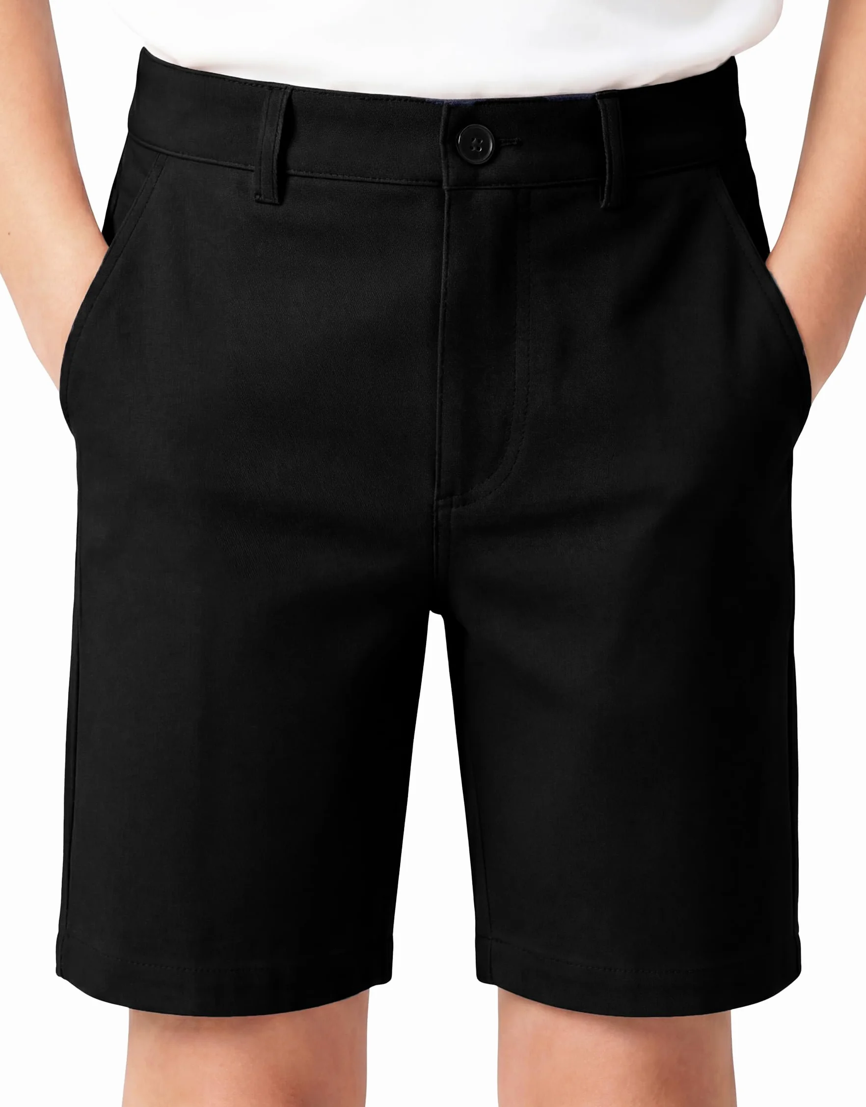 Pantalones Cortos Escolares Niños, Sin Plancha Shorts Uniforme con Cremallera Botón, Transpirable Cinturilla Elástica Pantalón Cortos Formales Deportes para Infantil Edad 7-13
